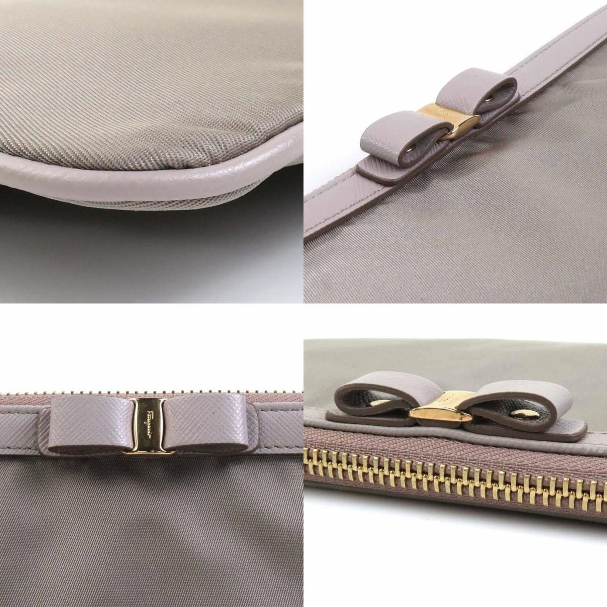 Salvatore Ferragamo Salvatore Ferragamo Vara Ribbon Clutch Bag in Nylon and Leather, Gray, Women's, r10859a Size ONE SIZE - 3 Thumbnail