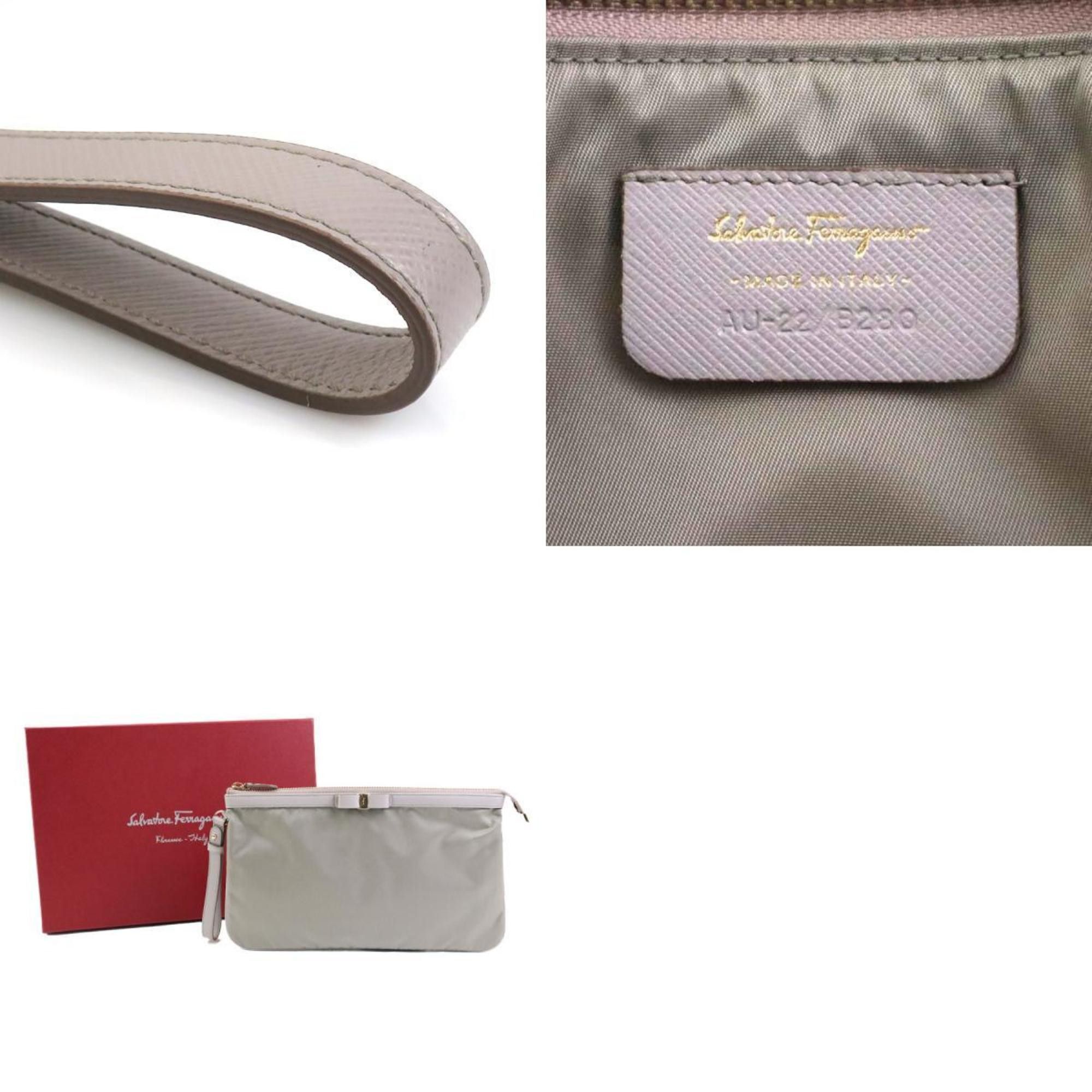 Salvatore Ferragamo Salvatore Ferragamo Vara Ribbon Clutch Bag in Nylon and Leather, Gray, Women's, r10859a Size ONE SIZE - 5 Thumbnail