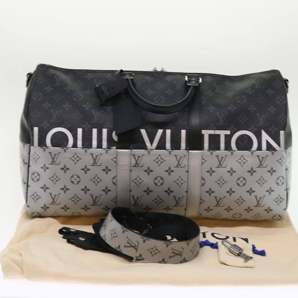 Louis Vuitton Louis Vuitton Keepall Bandouliere Bag Monogram Eclipse Split Canvas Size ONE SIZE - 14 Thumbnail