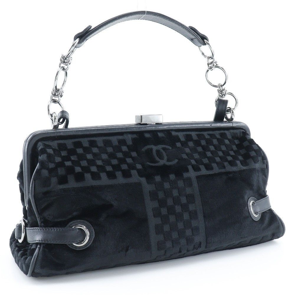 Chanel Chanel Vintage CC Side Belted Bowler Check Embossed Velvet Size ONE SIZE - 2 Thumbnail