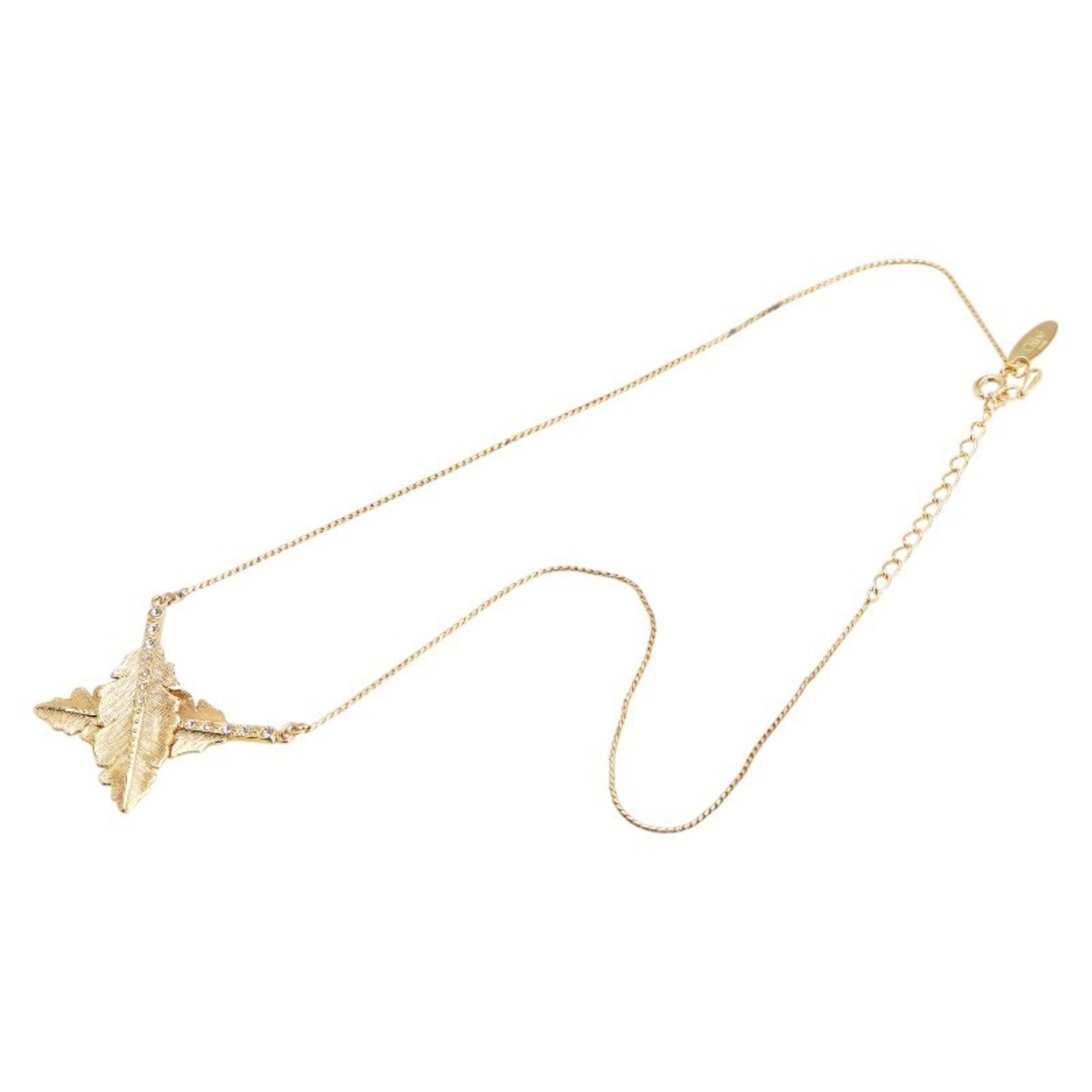 Chloe Chloé Chloe Leaf Motif Rhinestone Necklace, Gold Plated, Women's Size ONE SIZE - 4 Thumbnail