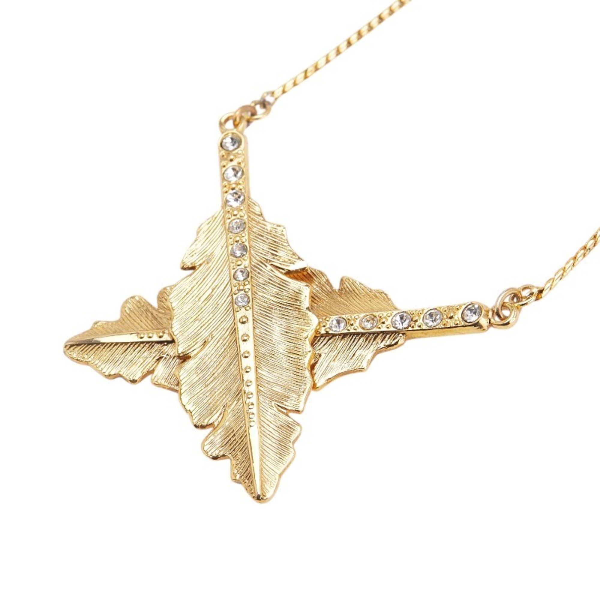 Chloe Chloé Chloe Leaf Motif Rhinestone Necklace, Gold Plated, Women's Size ONE SIZE - 2 Thumbnail
