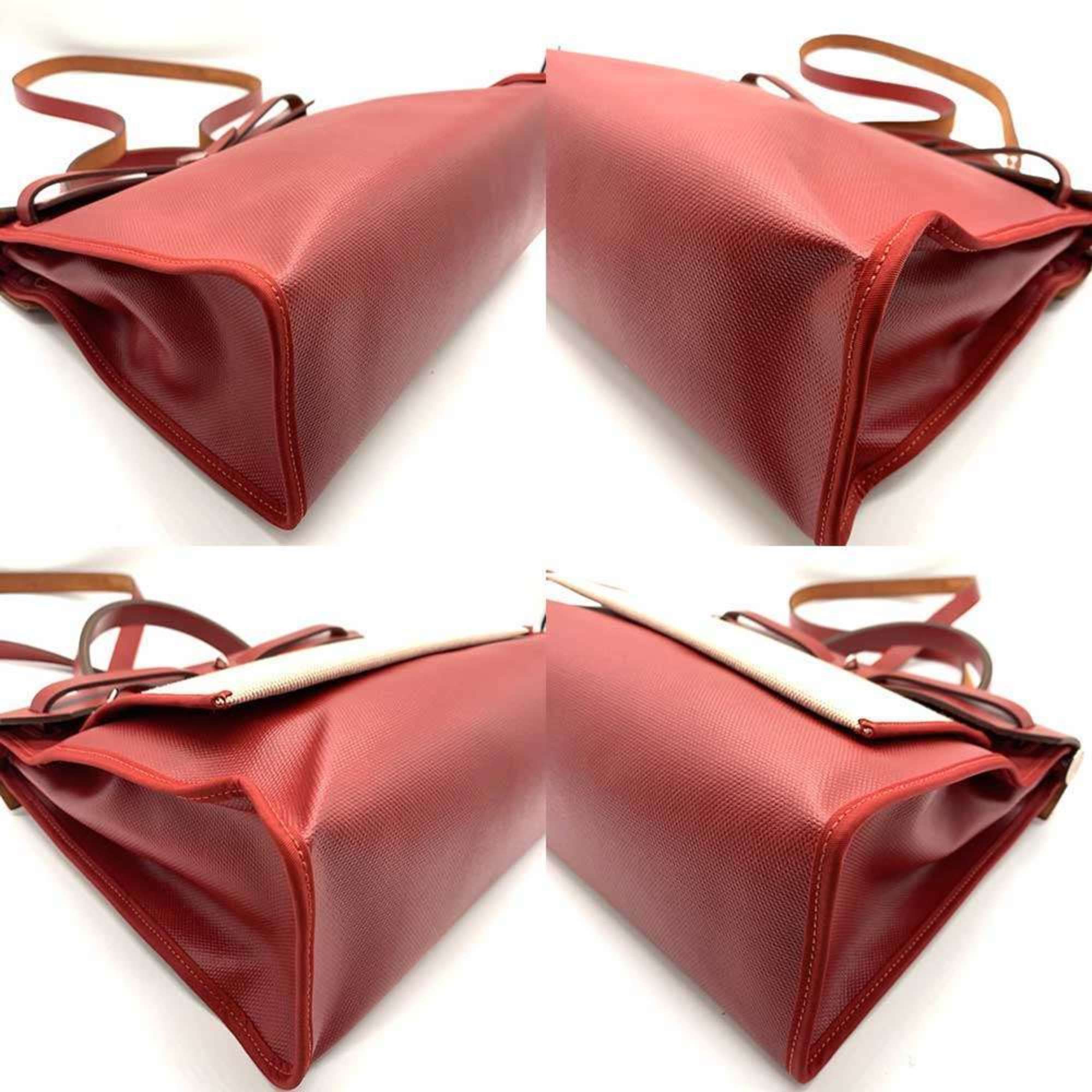 Hermes Hermes Hermès Airbag Zip PM 2-way bag, coated canvas and leather, Rouge Piment D stamped. Size ONE SIZE - 3 Thumbnail
