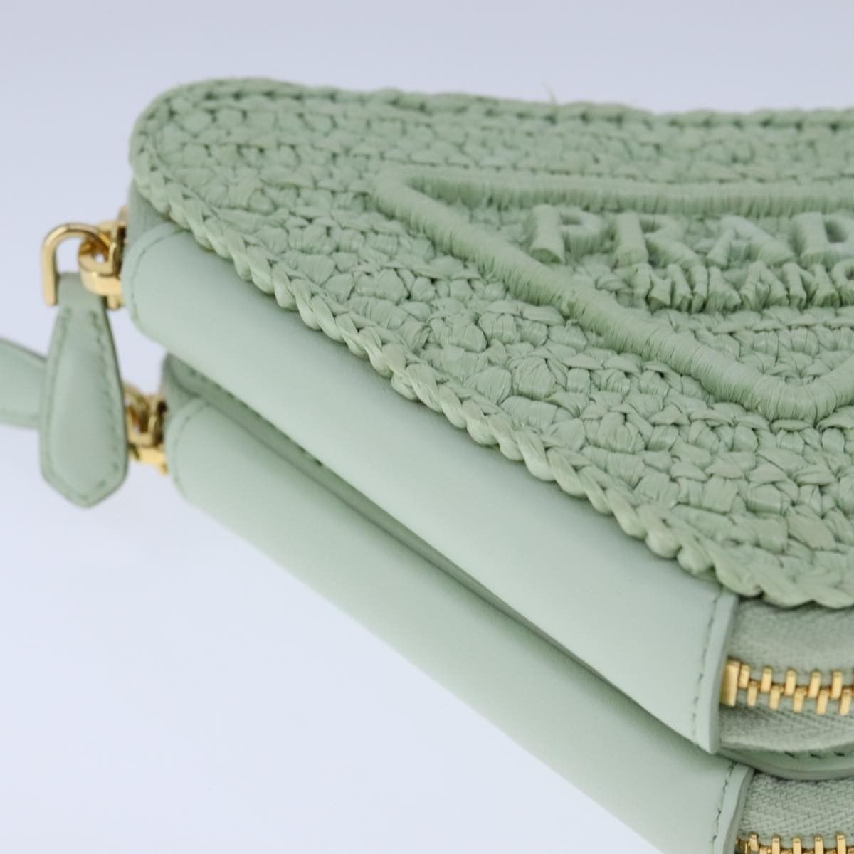 Prada Prada Triangle Logo Zip Around Shoulder Bag Raffia and Leather Size ONE SIZE - 9 Thumbnail