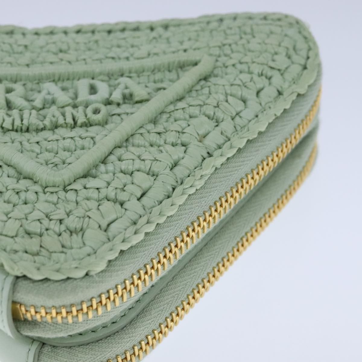 Prada Prada Triangle Logo Zip Around Shoulder Bag Raffia and Leather Size ONE SIZE - 10 Thumbnail