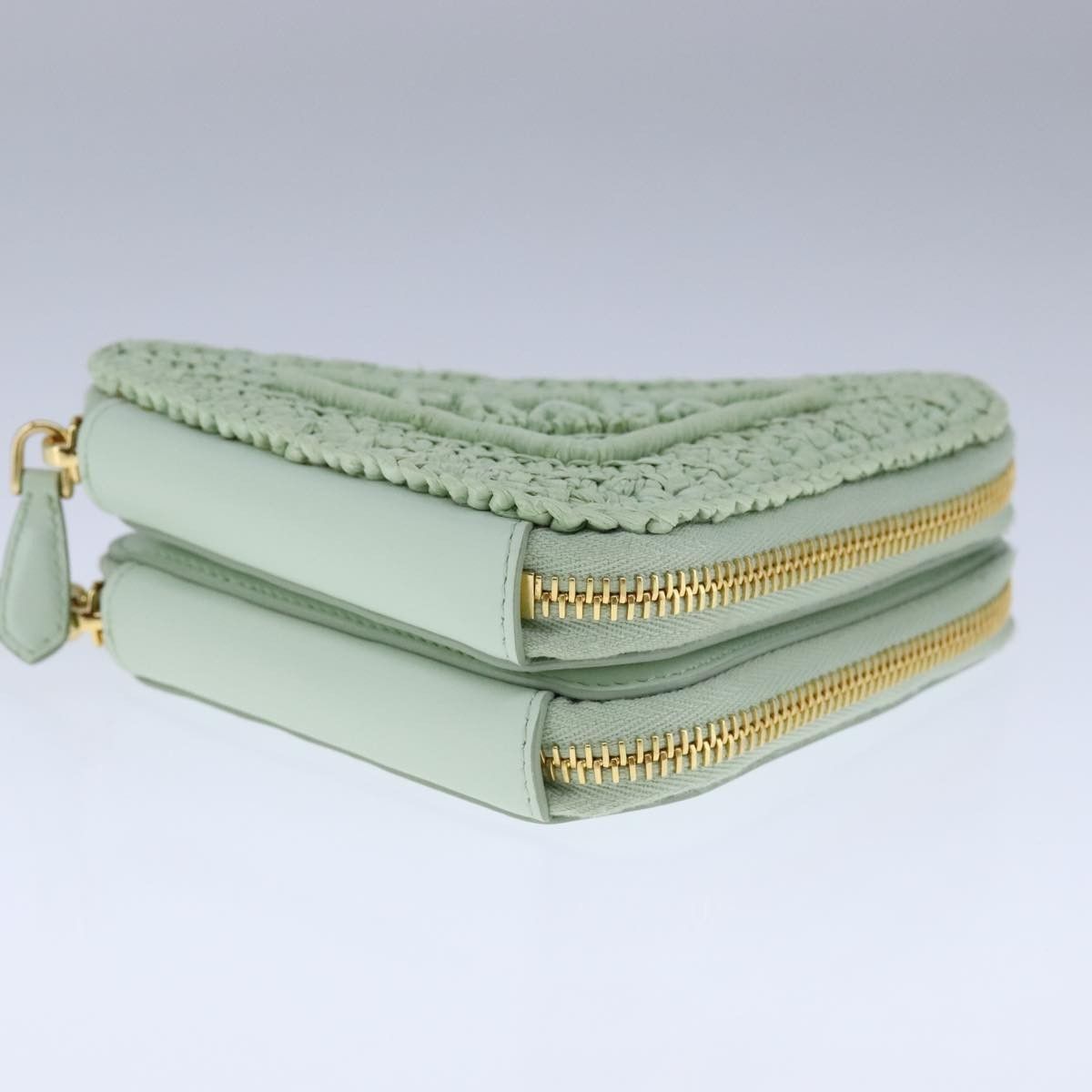 Prada Prada Triangle Logo Zip Around Shoulder Bag Raffia and Leather Size ONE SIZE - 14 Thumbnail
