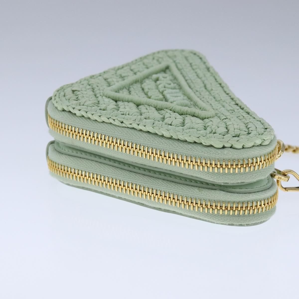 Prada Prada Triangle Logo Zip Around Shoulder Bag Raffia and Leather Size ONE SIZE - 4 Thumbnail