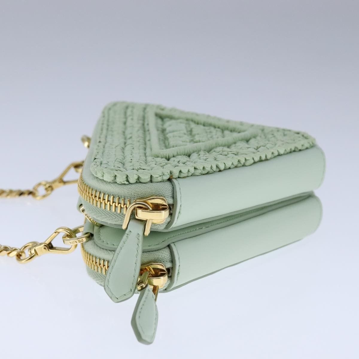 Prada Prada Triangle Logo Zip Around Shoulder Bag Raffia and Leather Size ONE SIZE - 3 Thumbnail