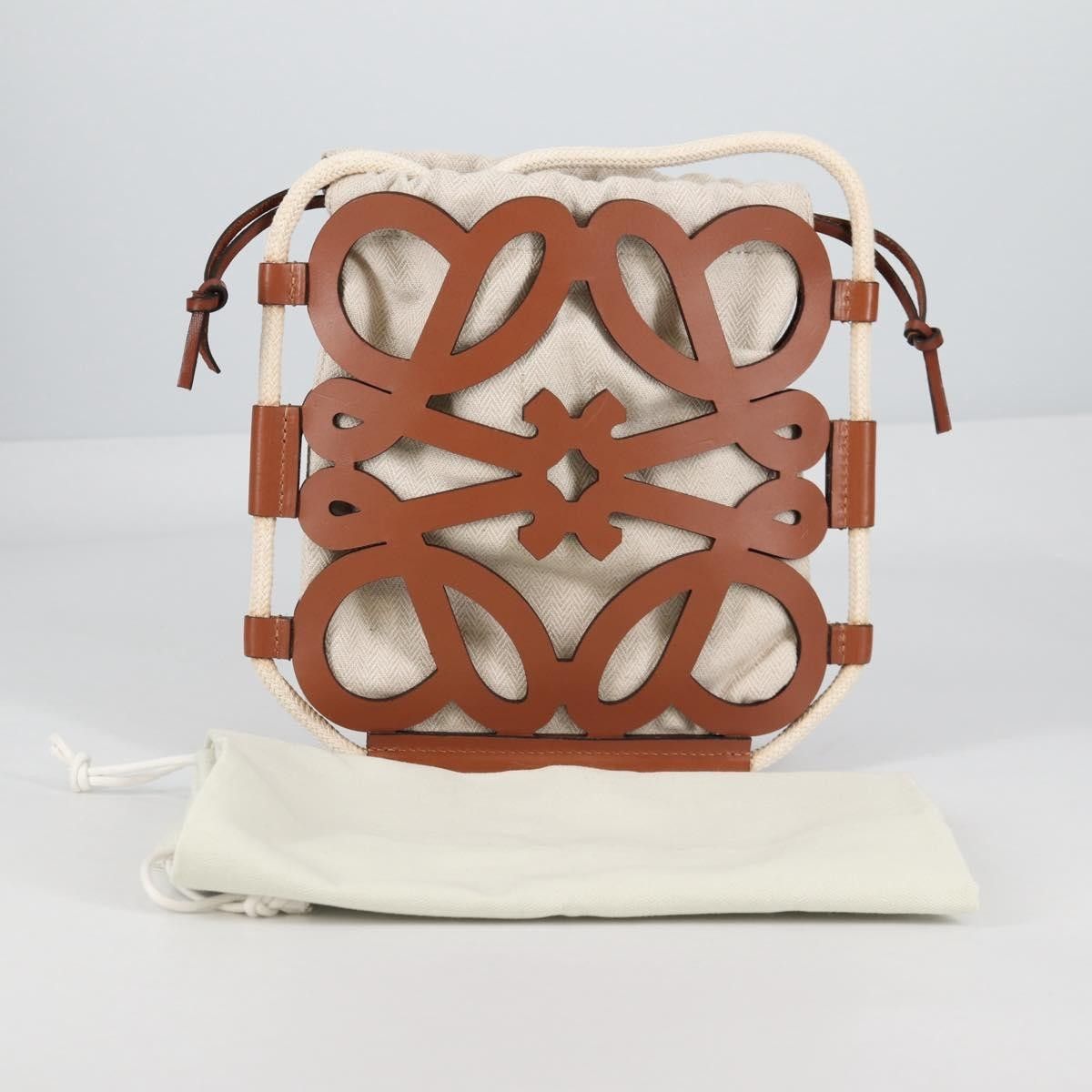 Loewe Loewe Anagram Drawstring Bucket Crossbody Bag Leather with Canvas Size ONE SIZE - 13 Thumbnail