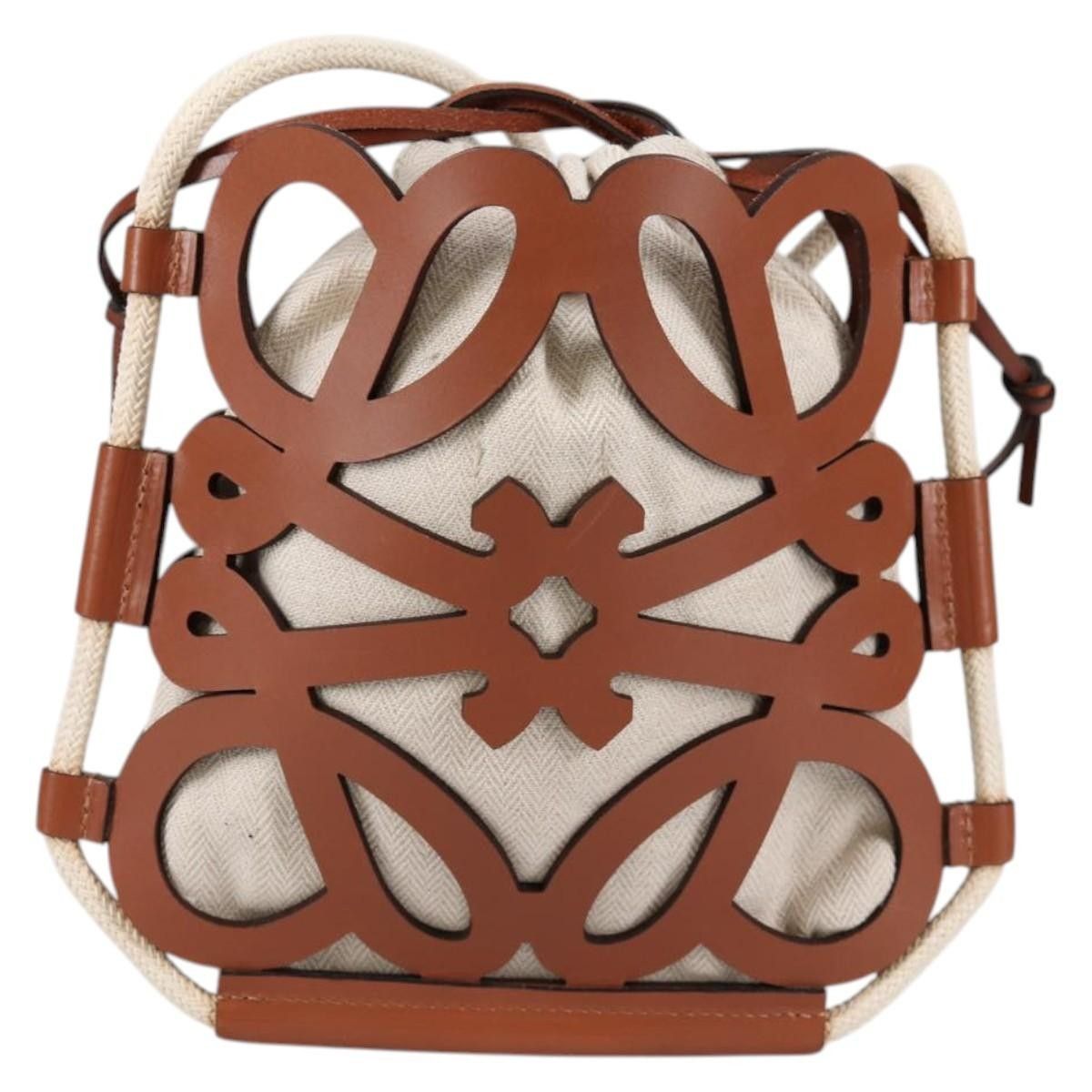 Loewe Loewe Anagram Drawstring Bucket Crossbody Bag Leather with Canvas Size ONE SIZE - 2 Thumbnail