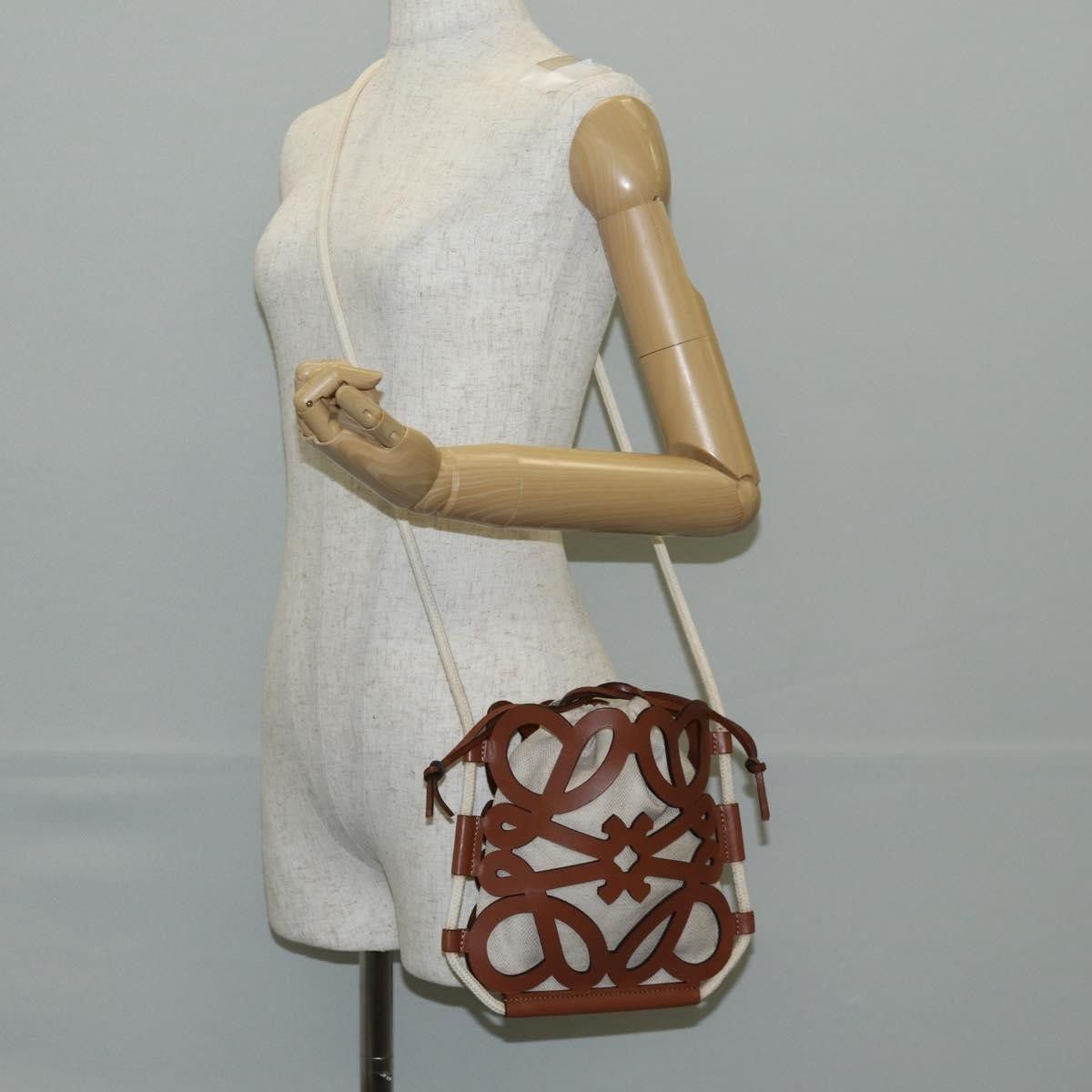 Loewe Loewe Anagram Drawstring Bucket Crossbody Bag Leather with Canvas Size ONE SIZE - 14 Thumbnail