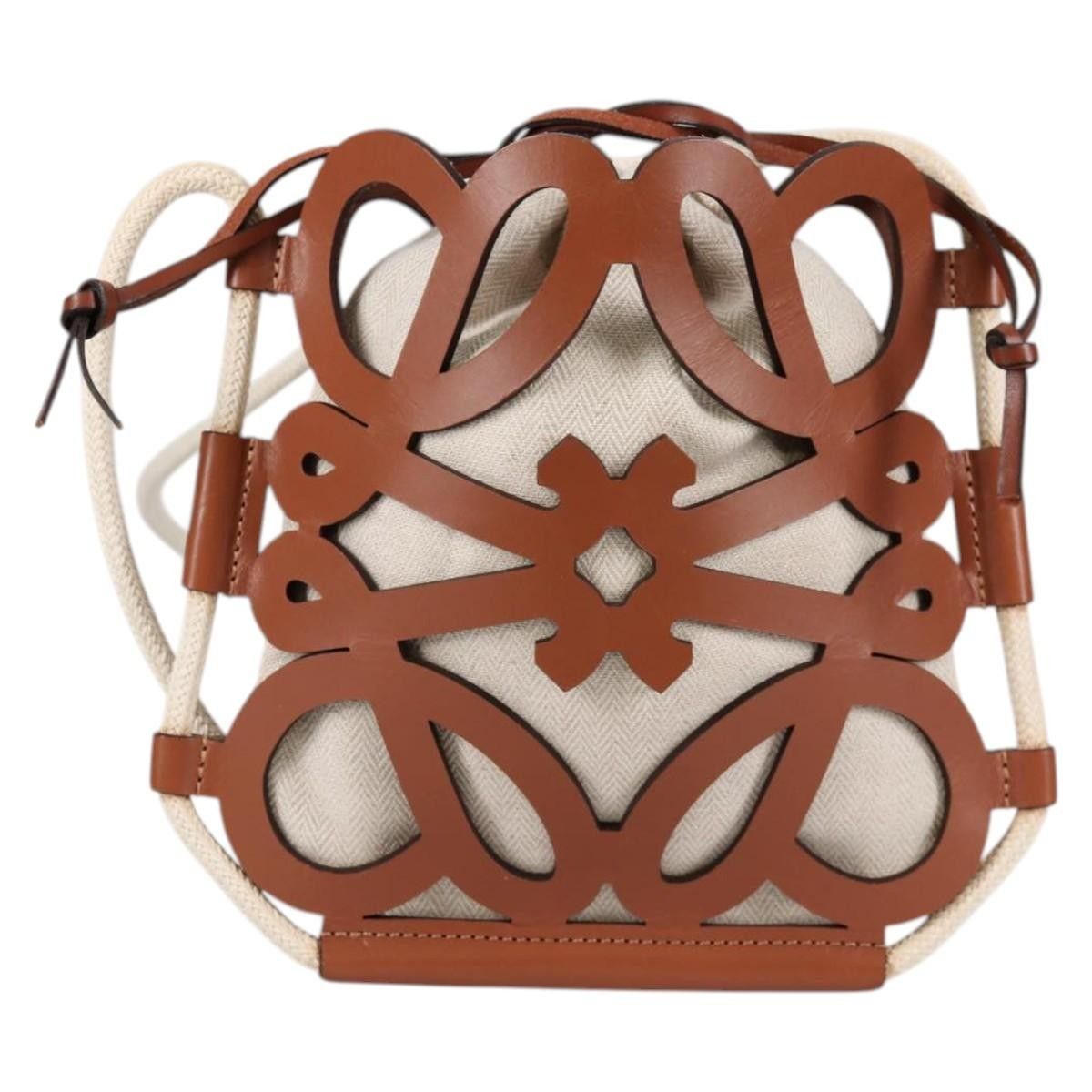 Loewe Loewe Anagram Drawstring Bucket Crossbody Bag Leather with Canvas Size ONE SIZE - 18 Thumbnail