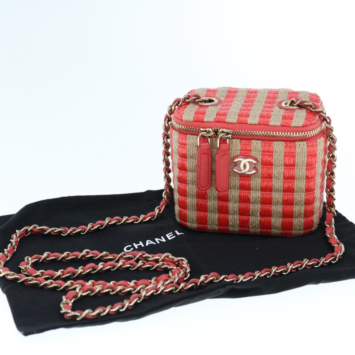 Chanel Chanel Classic Vanity Case with Chain Striped Raffia and Jute Size ONE SIZE - 10 Thumbnail