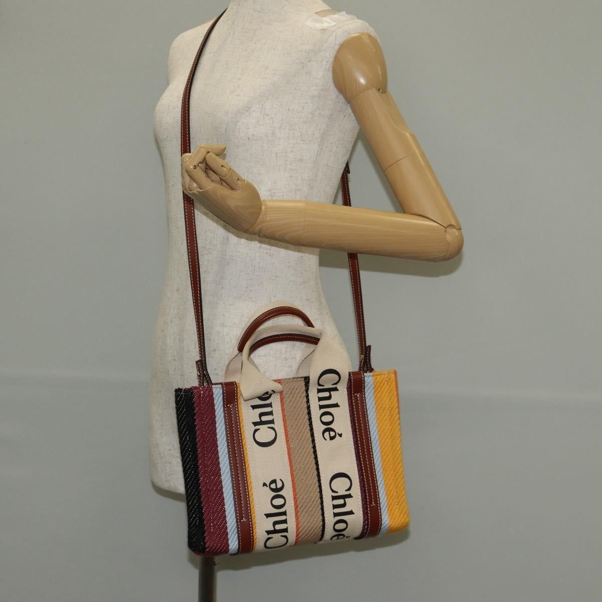Chloe Chloe Woody Tote Canvas with Leather Size ONE SIZE - 15 Thumbnail