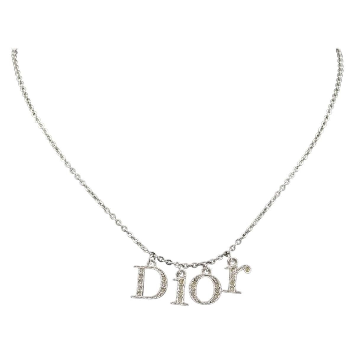 Dior Christian Dior Logo Necklace Crystal Embellished Metal Size ONE SIZE - 3 Thumbnail