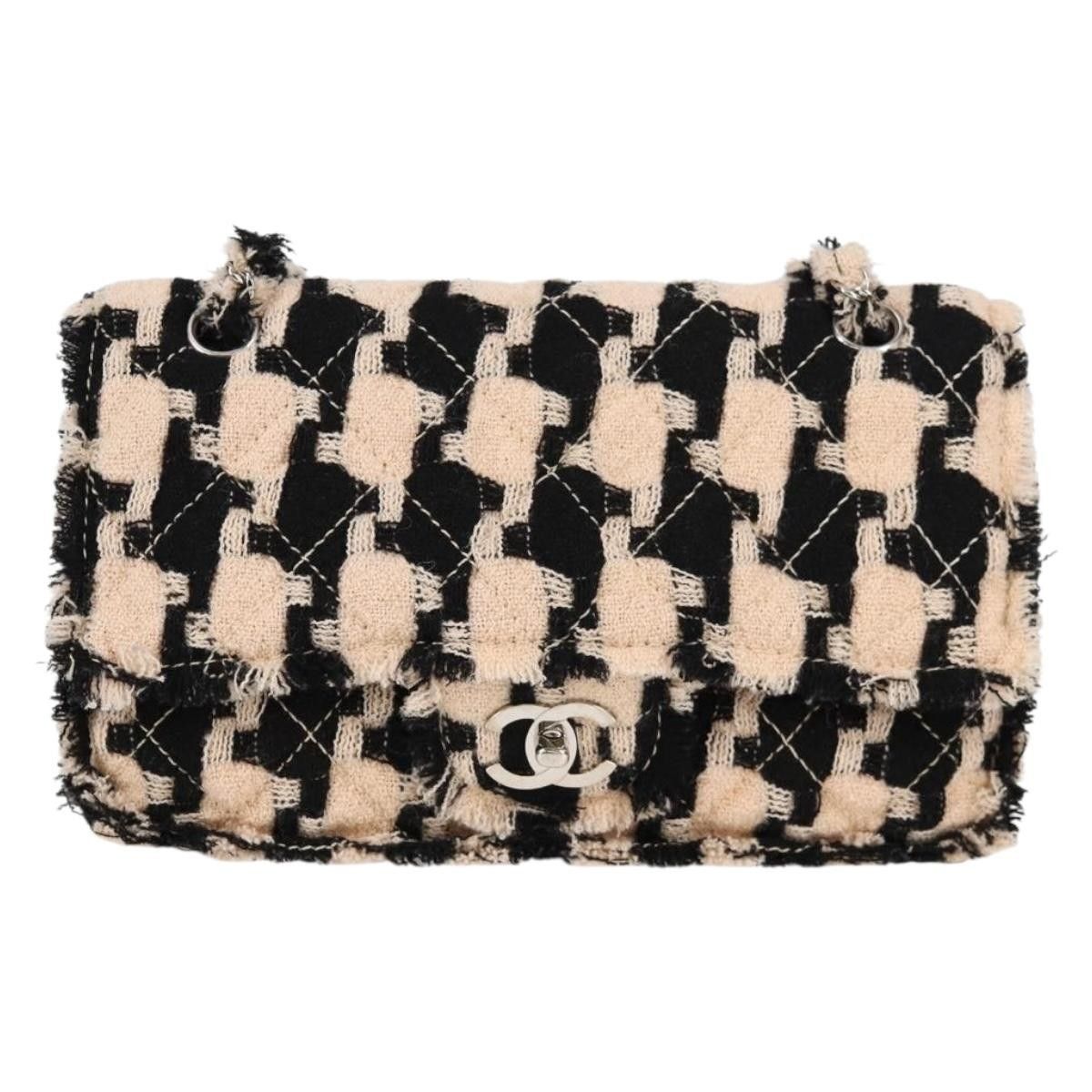Chanel Chanel Classic Single Flap Bag Quilted Houndstooth Tweed and Ribbon Size ONE SIZE - 16 Thumbnail