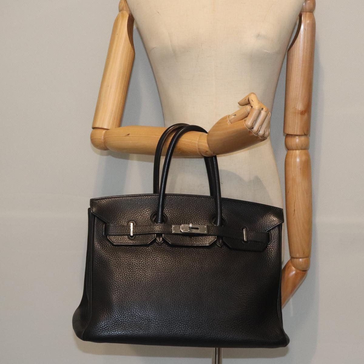 Hermes Hermes Birkin Handbag Black Clemence with Palladium Hardware Size ONE SIZE - 20 Thumbnail