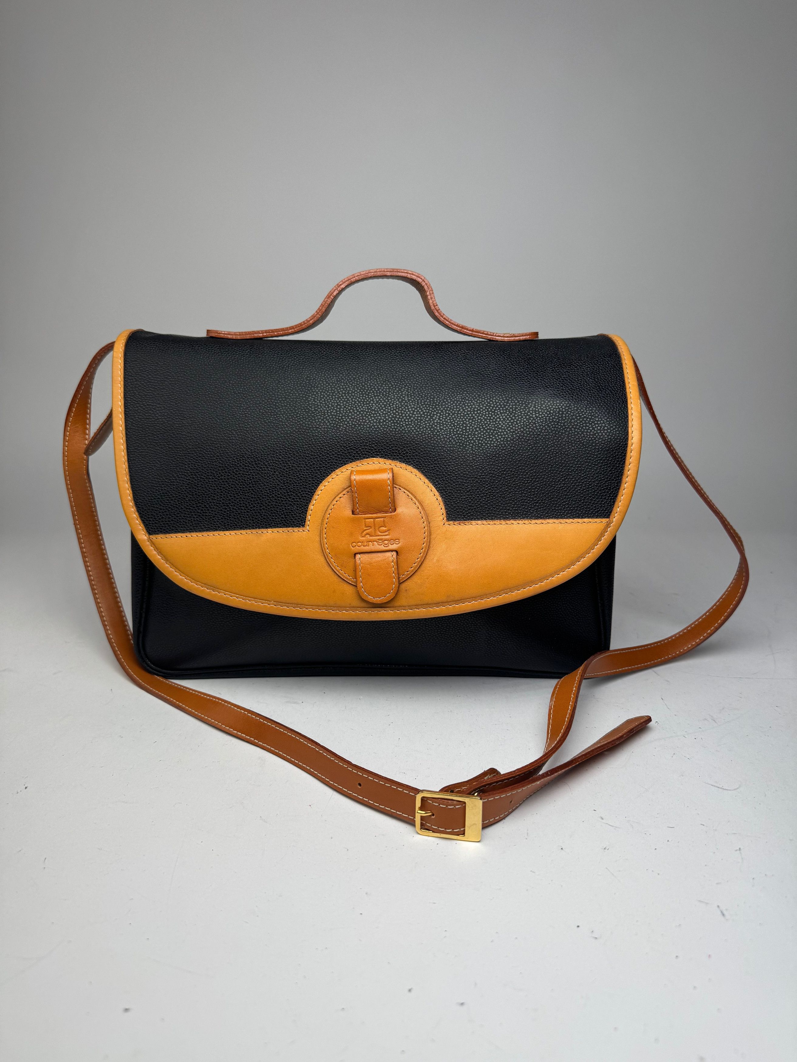 Courreges Vintage 2Way Leather handbag black brown Size ONE SIZE - 6 Thumbnail