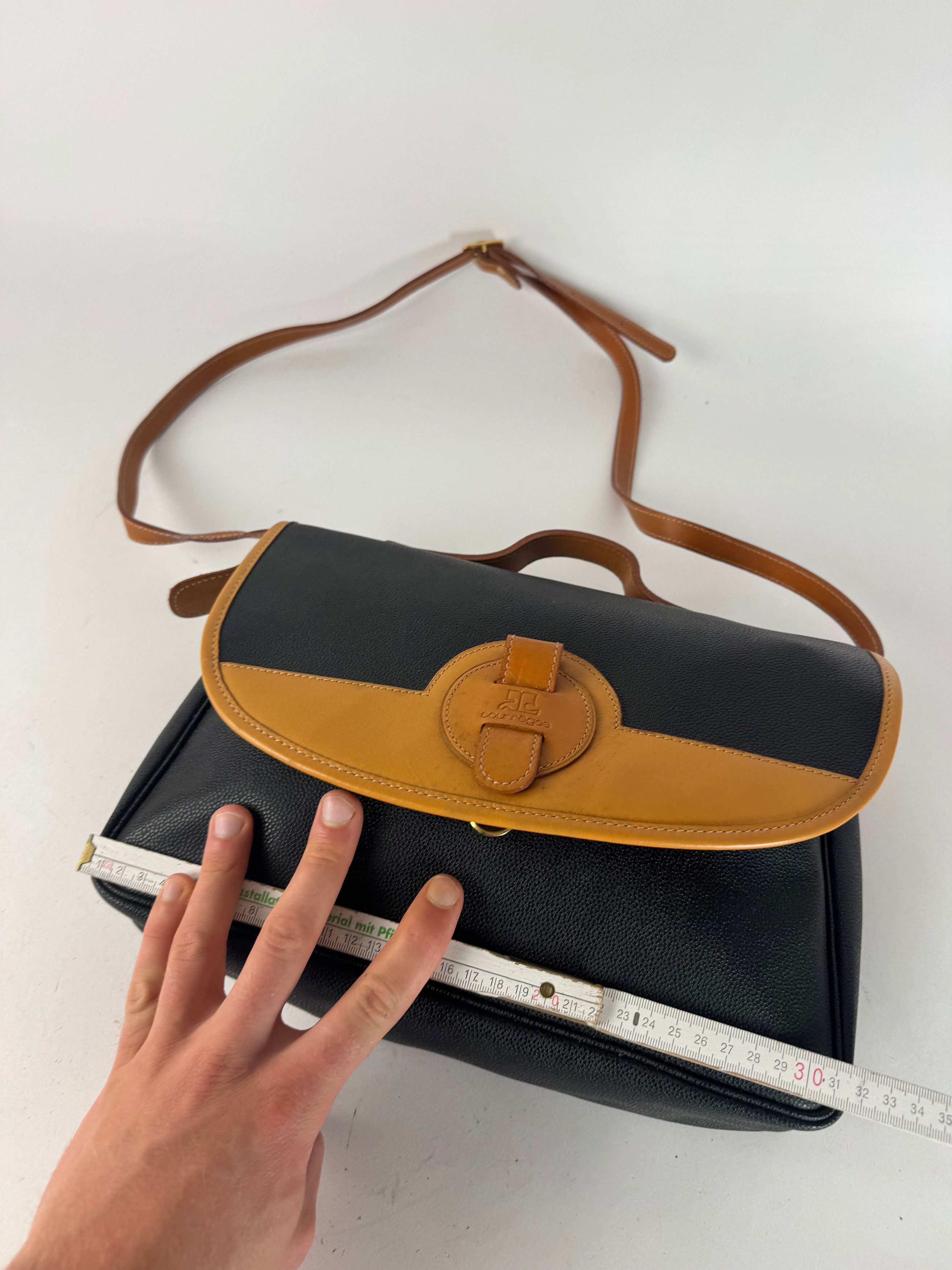 Courreges Vintage 2Way Leather handbag black brown Size ONE SIZE - 14 Thumbnail