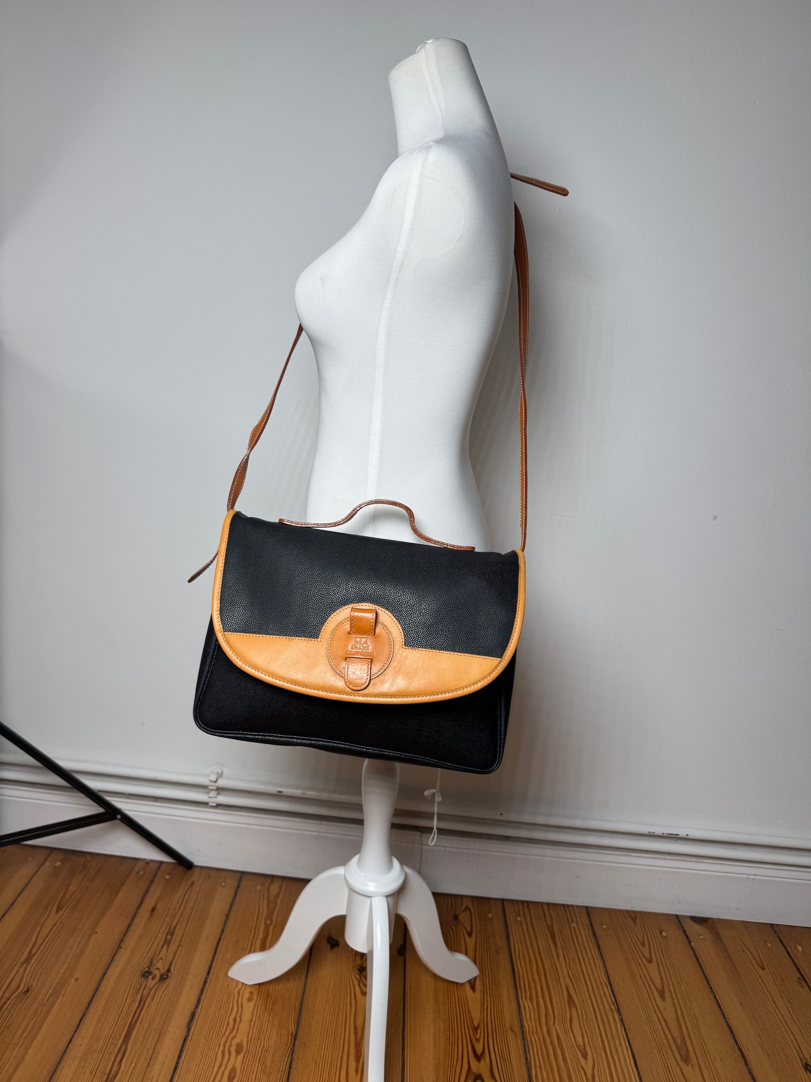 Courreges Vintage 2Way Leather handbag black brown Size ONE SIZE - 7 Thumbnail