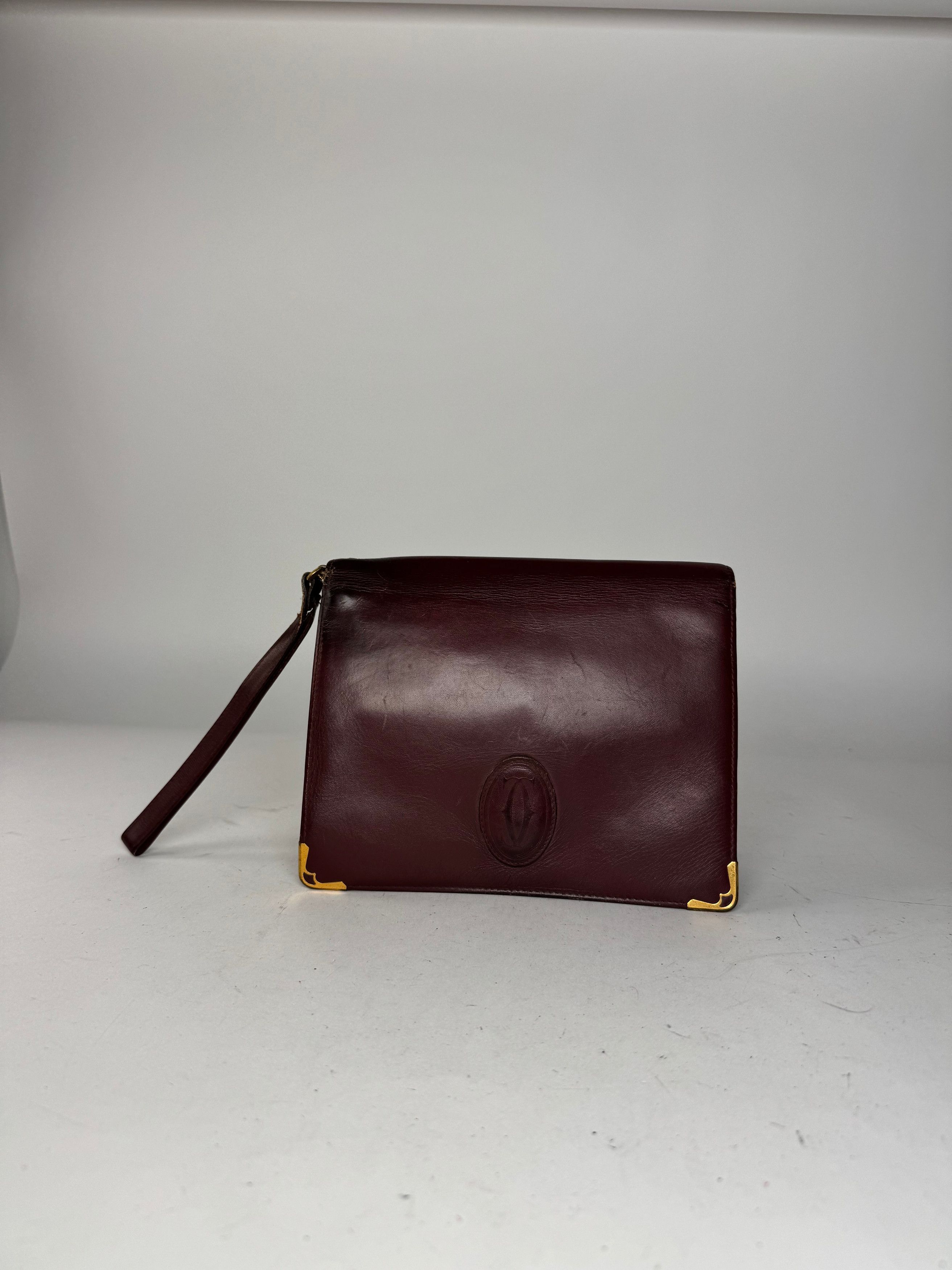 Cartier Vintage Leather Clutch Burgundy Size ONE SIZE - 7 Thumbnail