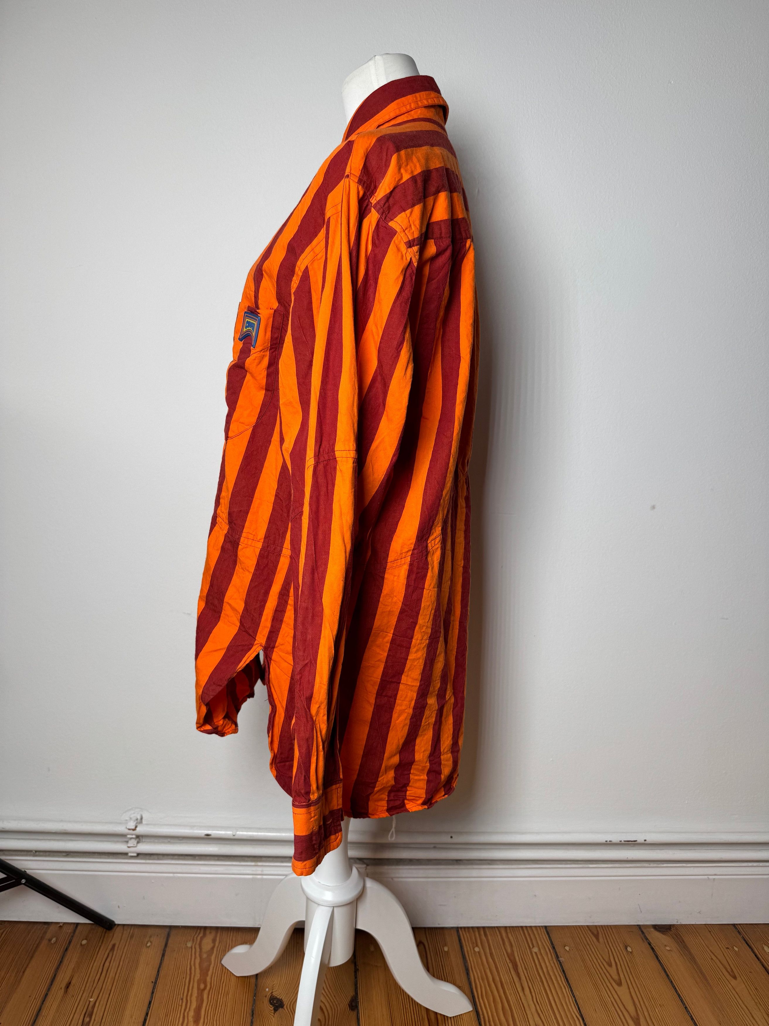 Camper Vintage Striped Cotton Shirt Orange Burgundy XL Size US XL / EU 56 / 4 - 2 Thumbnail