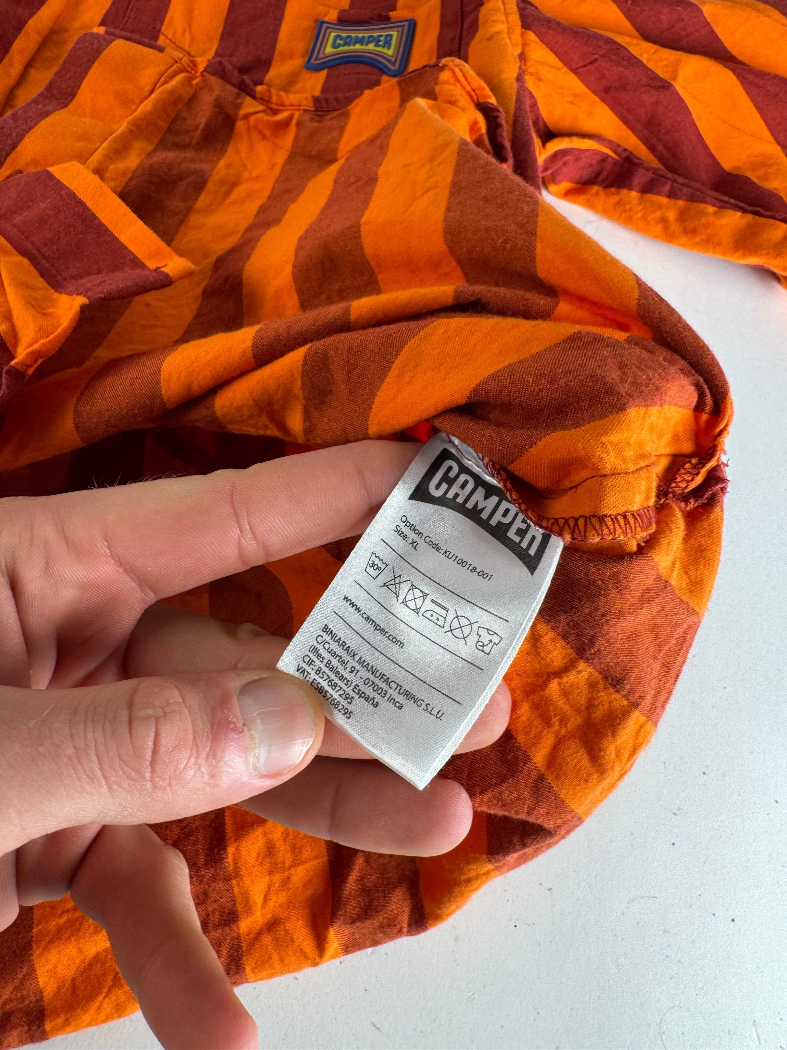 Camper Vintage Striped Cotton Shirt Orange Burgundy XL Size US XL / EU 56 / 4 - 9 Thumbnail