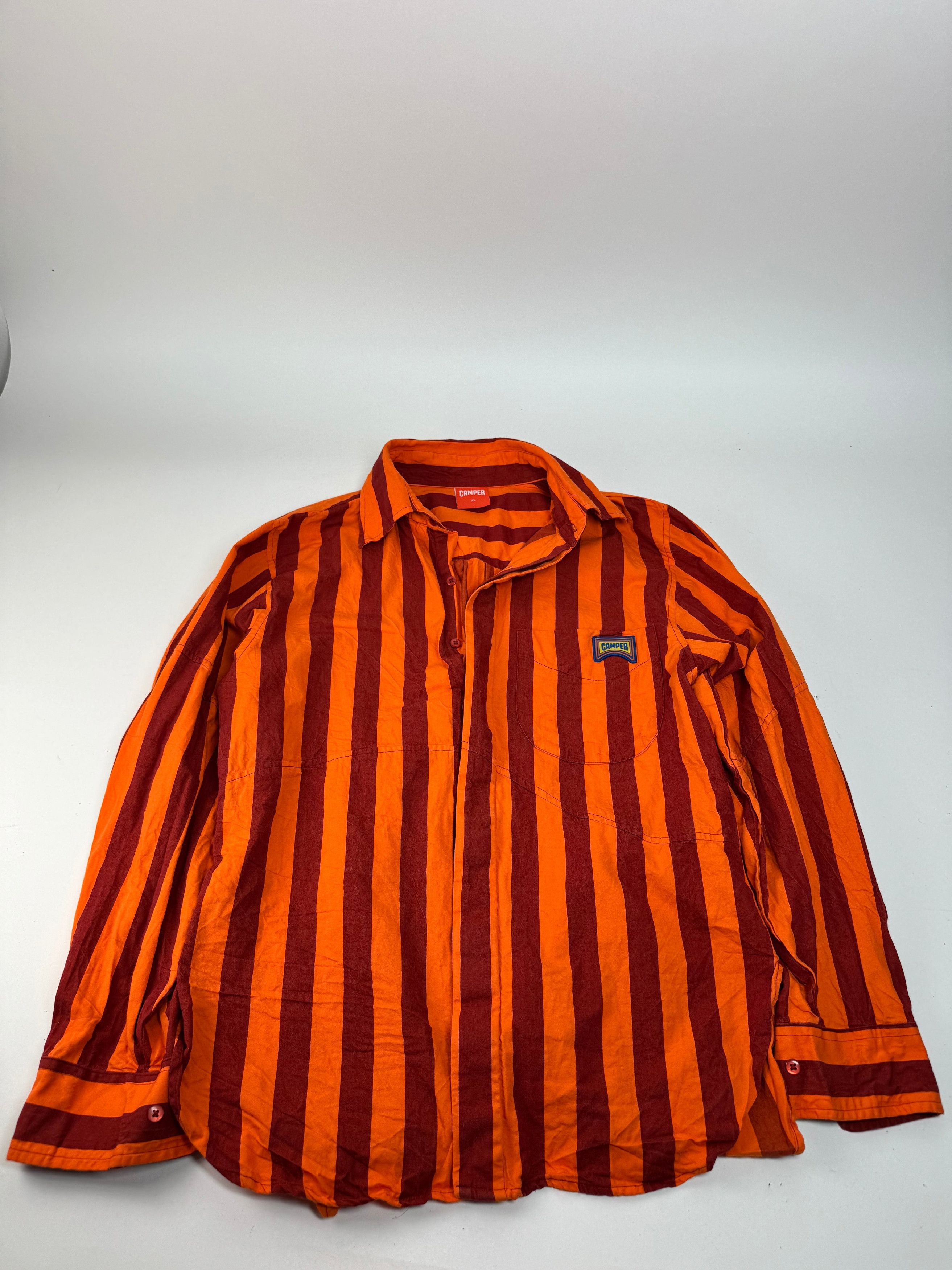 Camper Vintage Striped Cotton Shirt Orange Burgundy XL Size US XL / EU 56 / 4 - 4 Thumbnail
