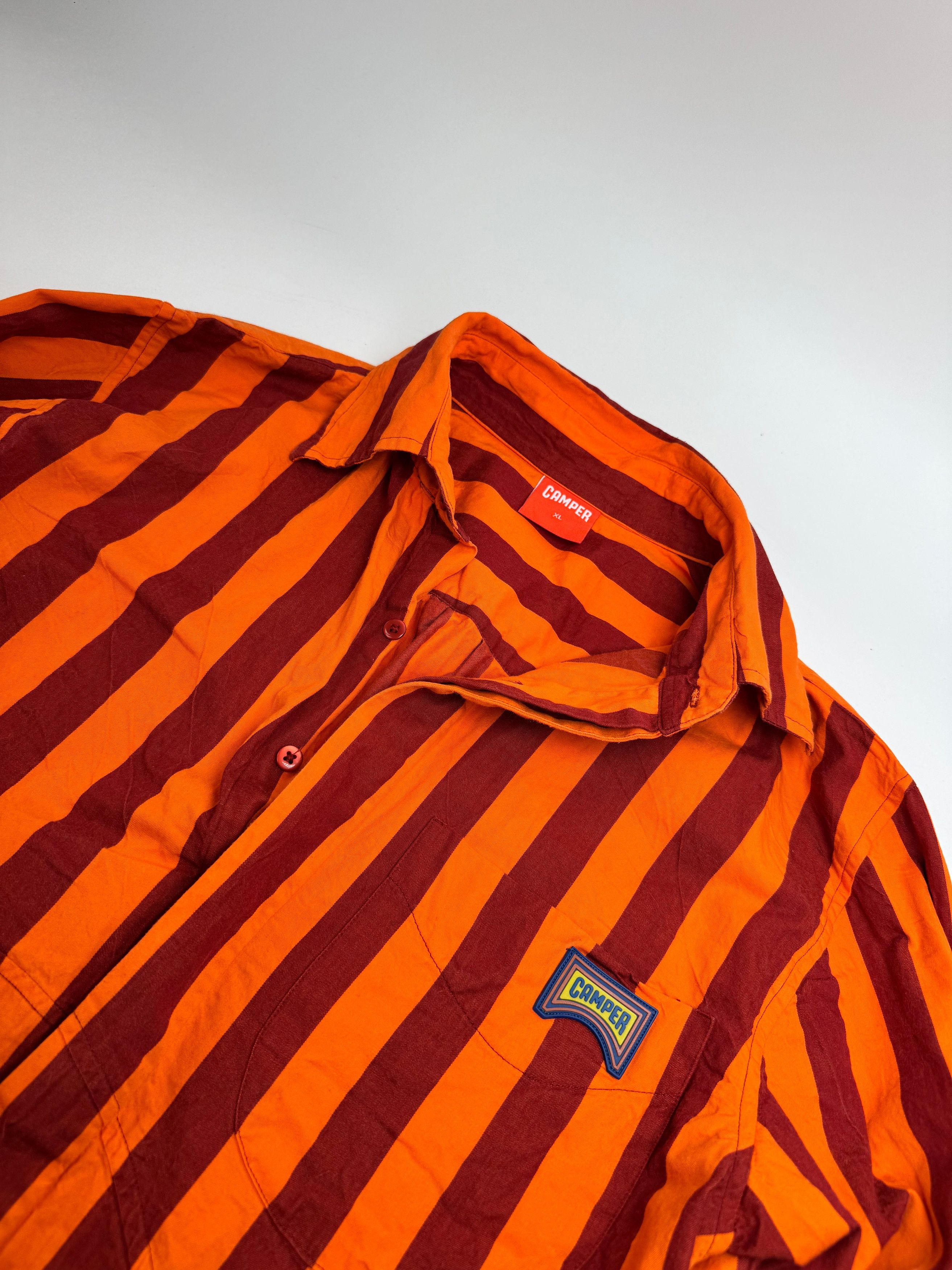 Camper Vintage Striped Cotton Shirt Orange Burgundy XL Size US XL / EU 56 / 4 - 5 Thumbnail