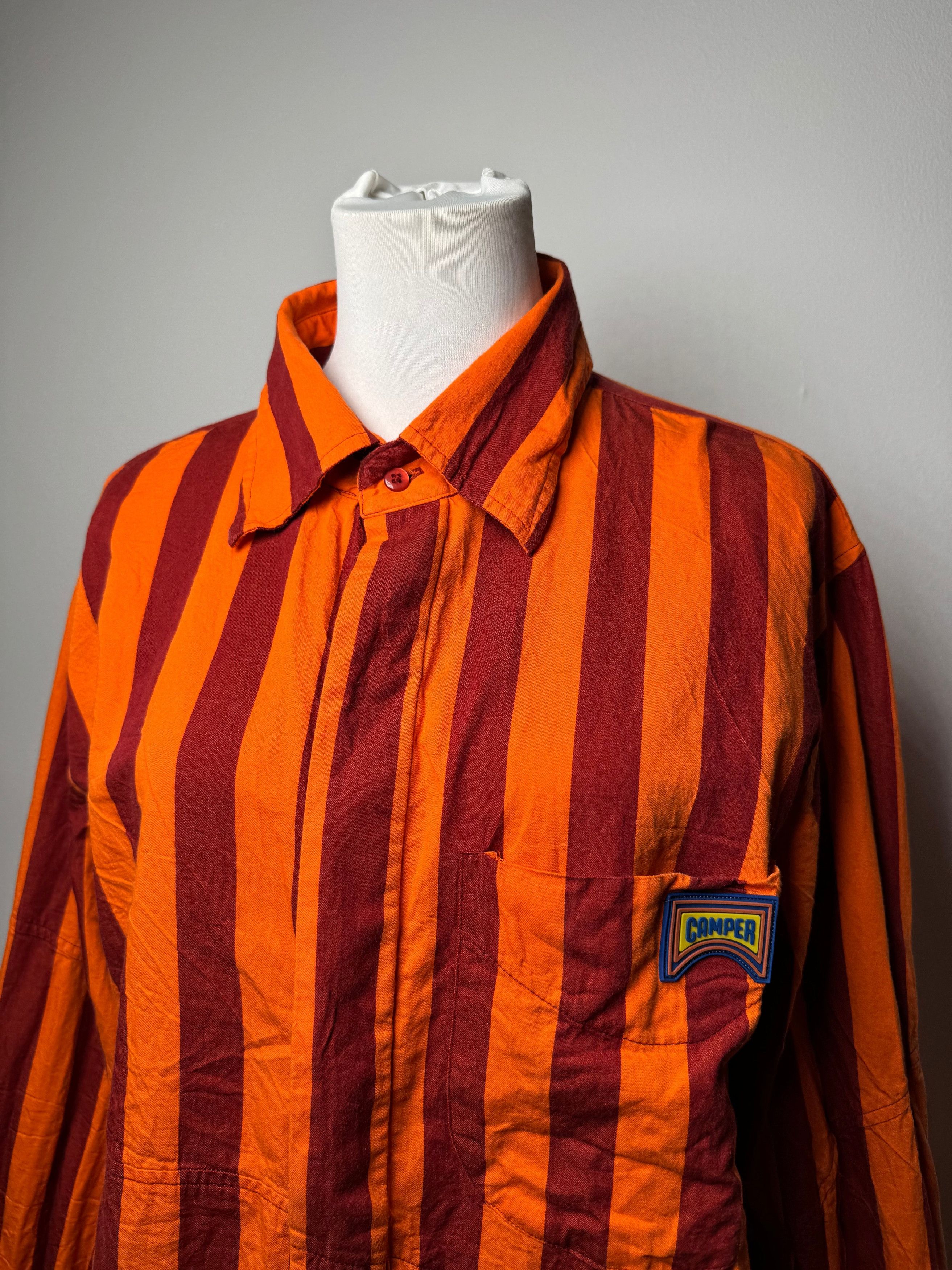 Camper Vintage Striped Cotton Shirt Orange Burgundy XL Size US XL / EU 56 / 4 - 8 Thumbnail