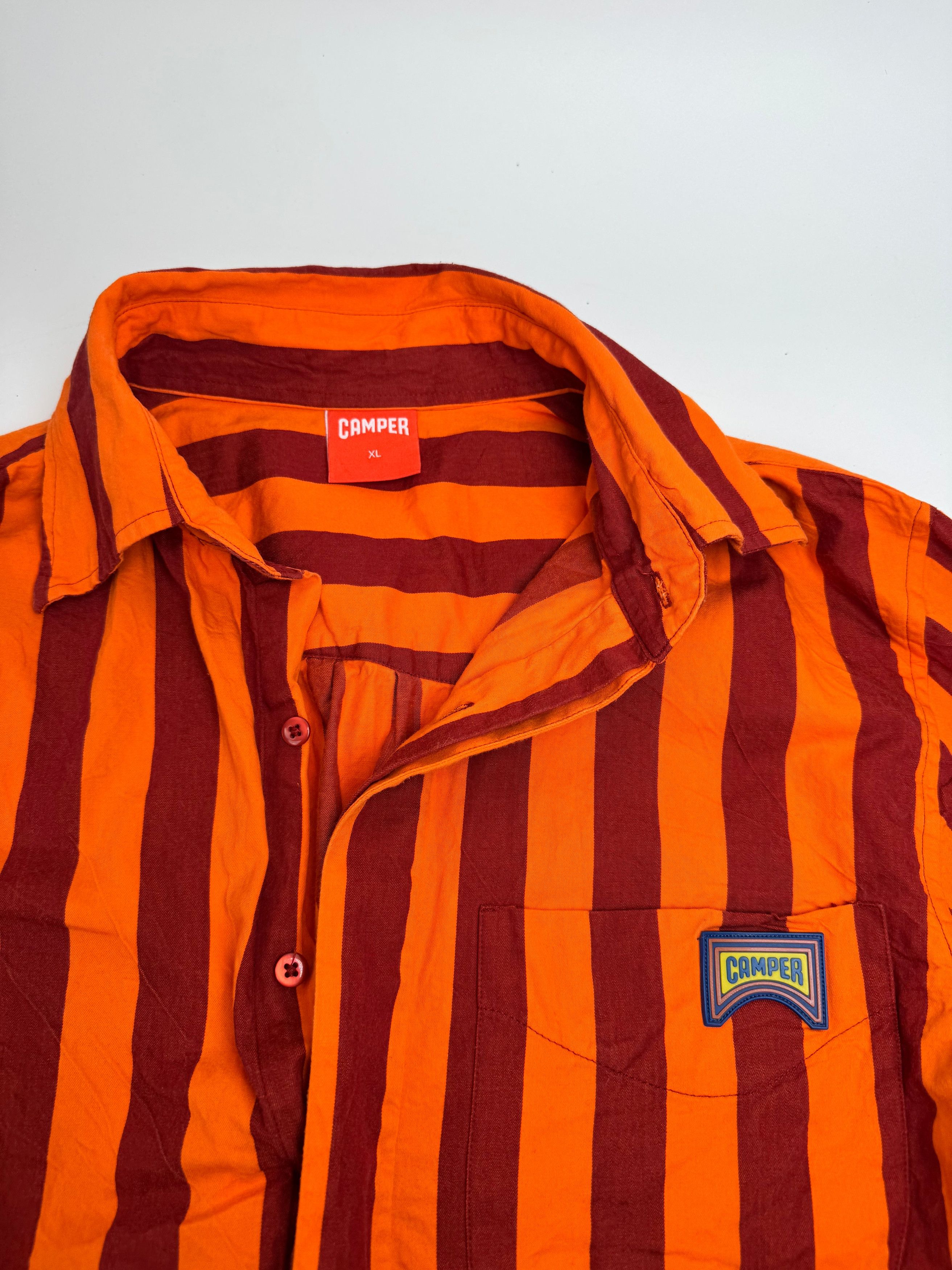 Camper Vintage Striped Cotton Shirt Orange Burgundy XL Size US XL / EU 56 / 4 - 6 Thumbnail