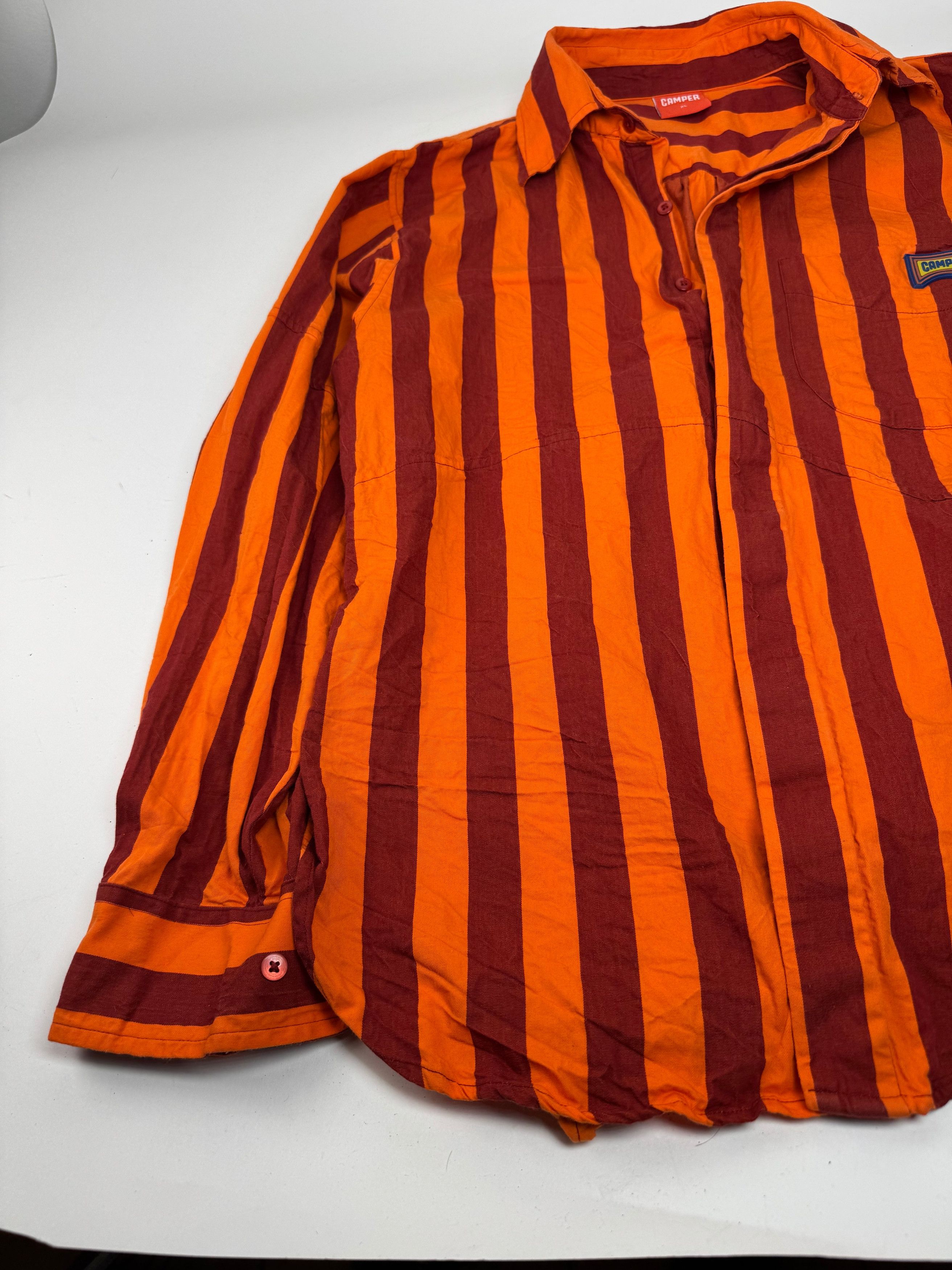 Camper Vintage Striped Cotton Shirt Orange Burgundy XL Size US XL / EU 56 / 4 - 7 Thumbnail