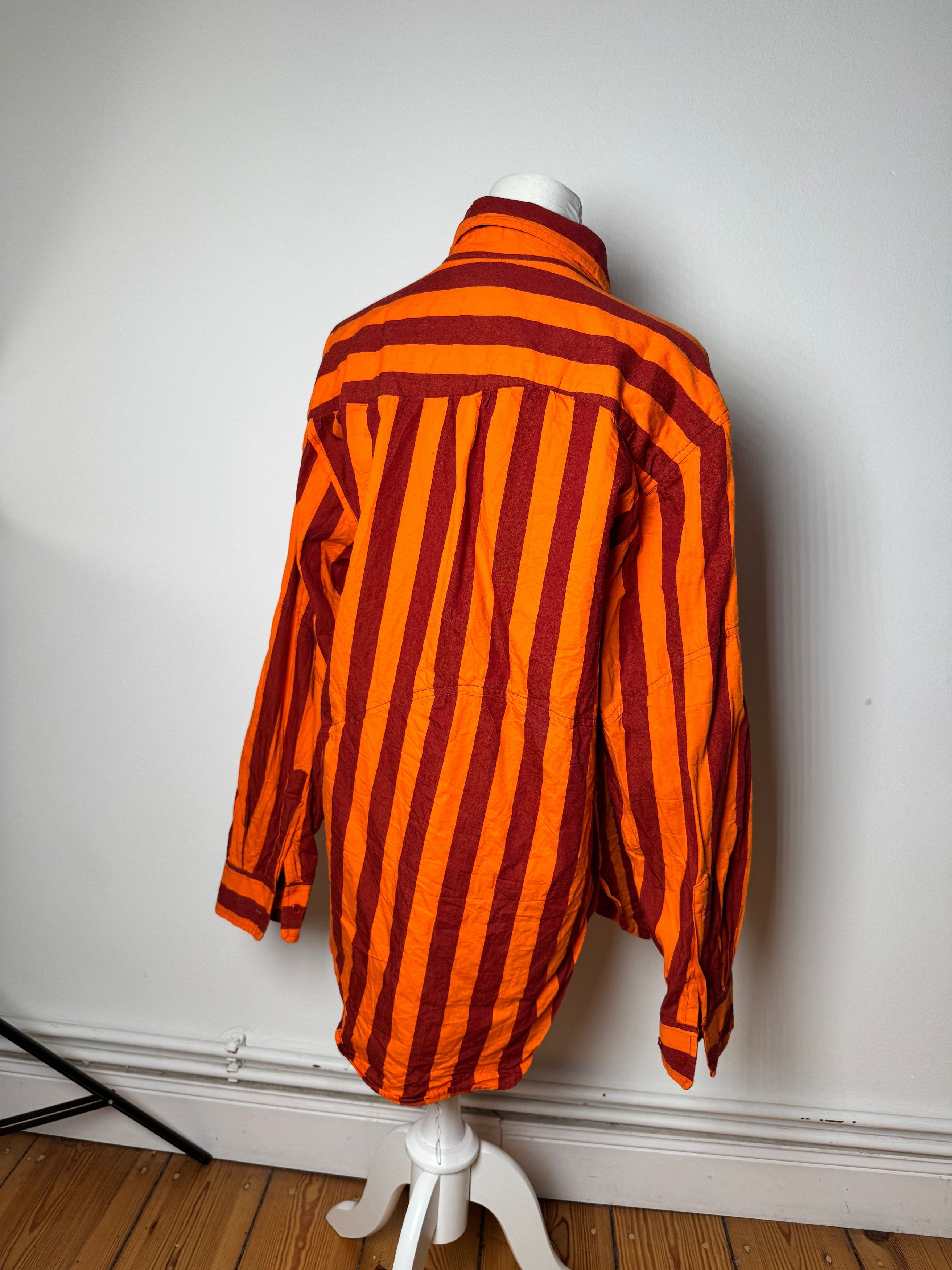 Camper Vintage Striped Cotton Shirt Orange Burgundy XL Size US XL / EU 56 / 4 - 3 Thumbnail