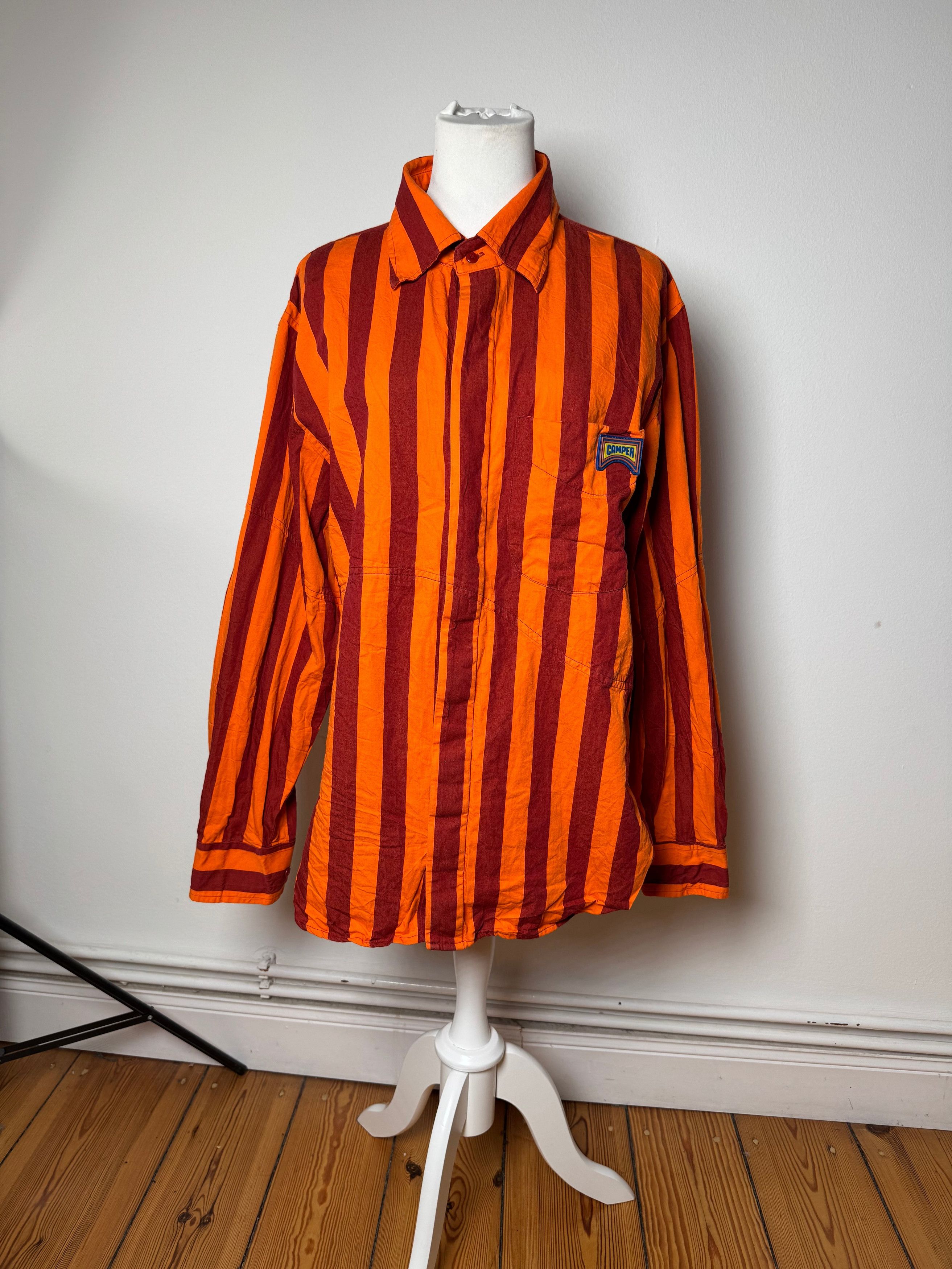 Camper Vintage Striped Cotton Shirt Orange Burgundy XL Size US XL / EU 56 / 4 - 13 Thumbnail