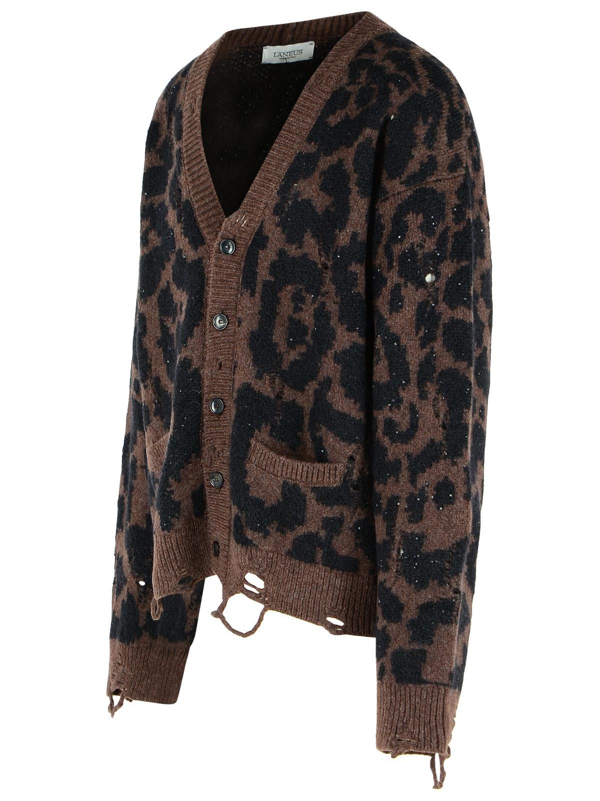Laneus LANEUS 'Leopard Jacquard' Cardigan In A Spotted Merino Wool Blend Size US M / EU 48-50 / 2 - 2 Thumbnail