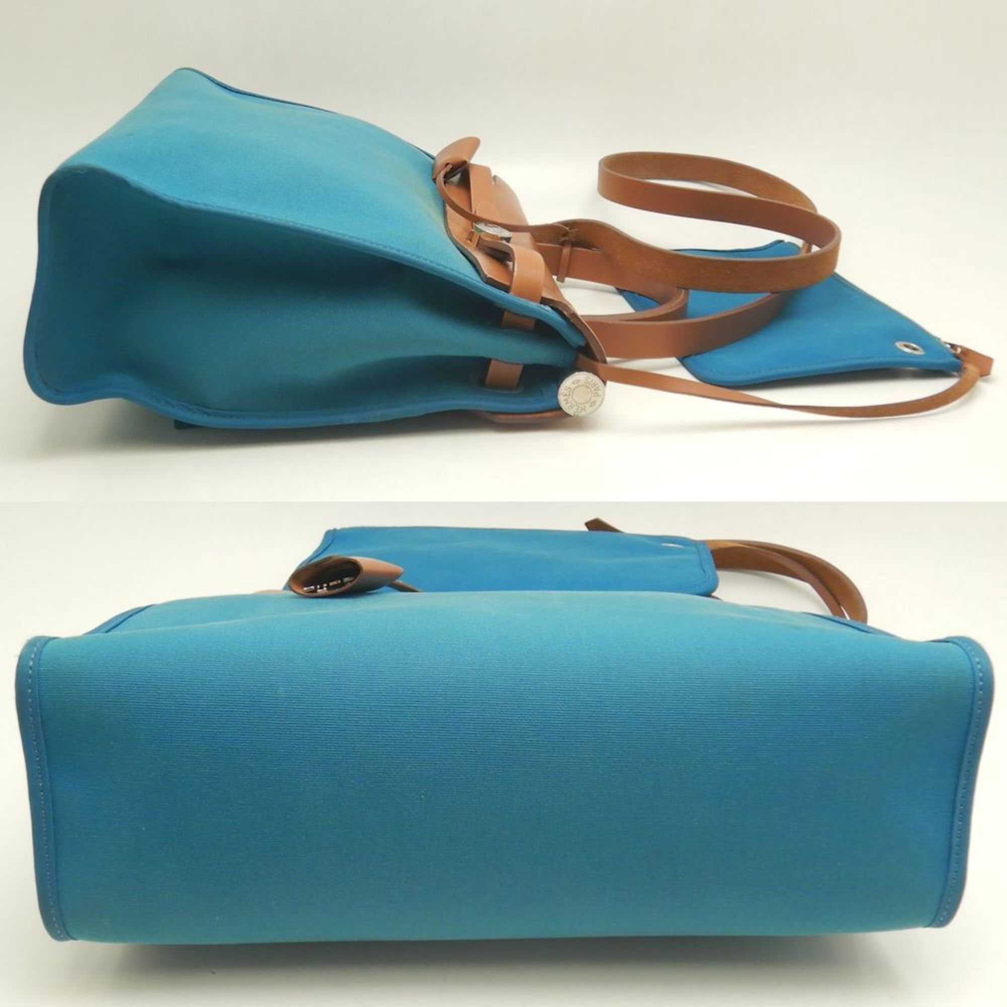 Hermes HERMES Hermès Airbag PM Handbag, Toile Officier Leather, Turquoise, Women's, 253252 Size ONE SIZE - 4 Thumbnail