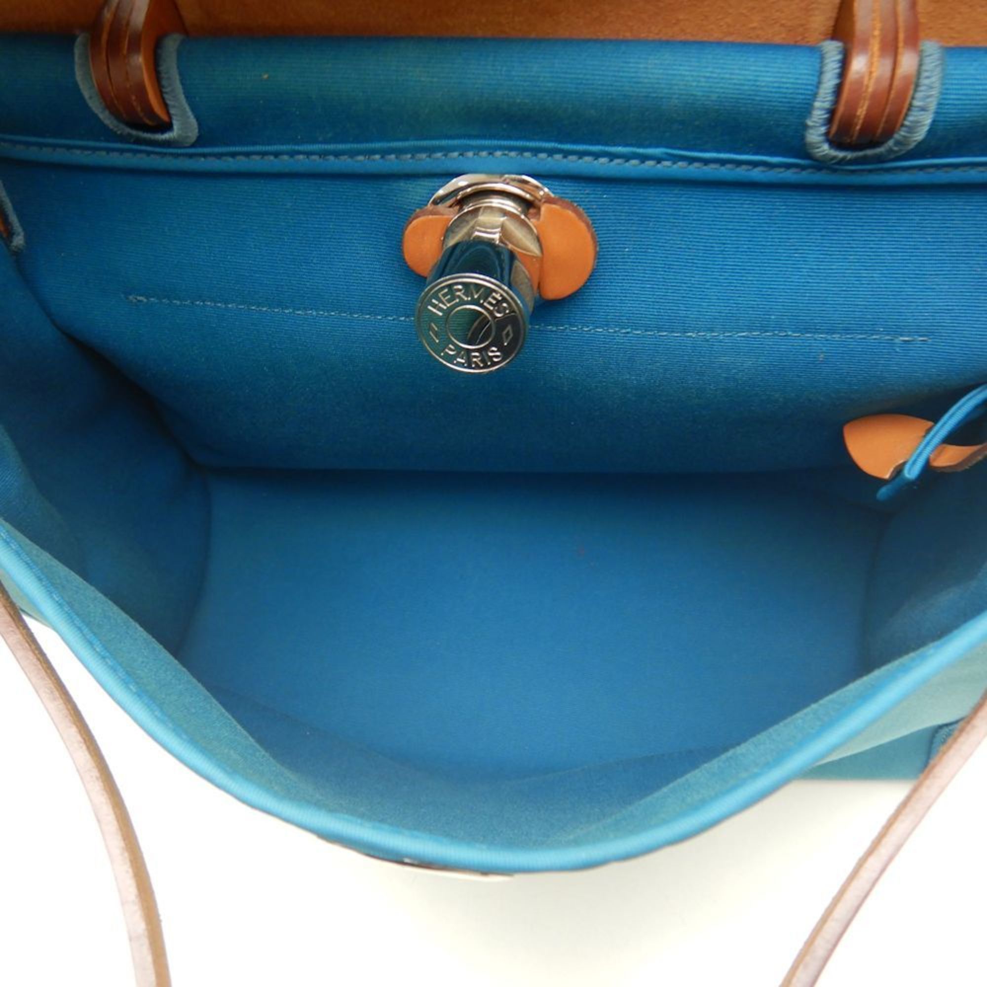 Hermes HERMES Hermès Airbag PM Handbag, Toile Officier Leather, Turquoise, Women's, 253252 Size ONE SIZE - 8 Thumbnail