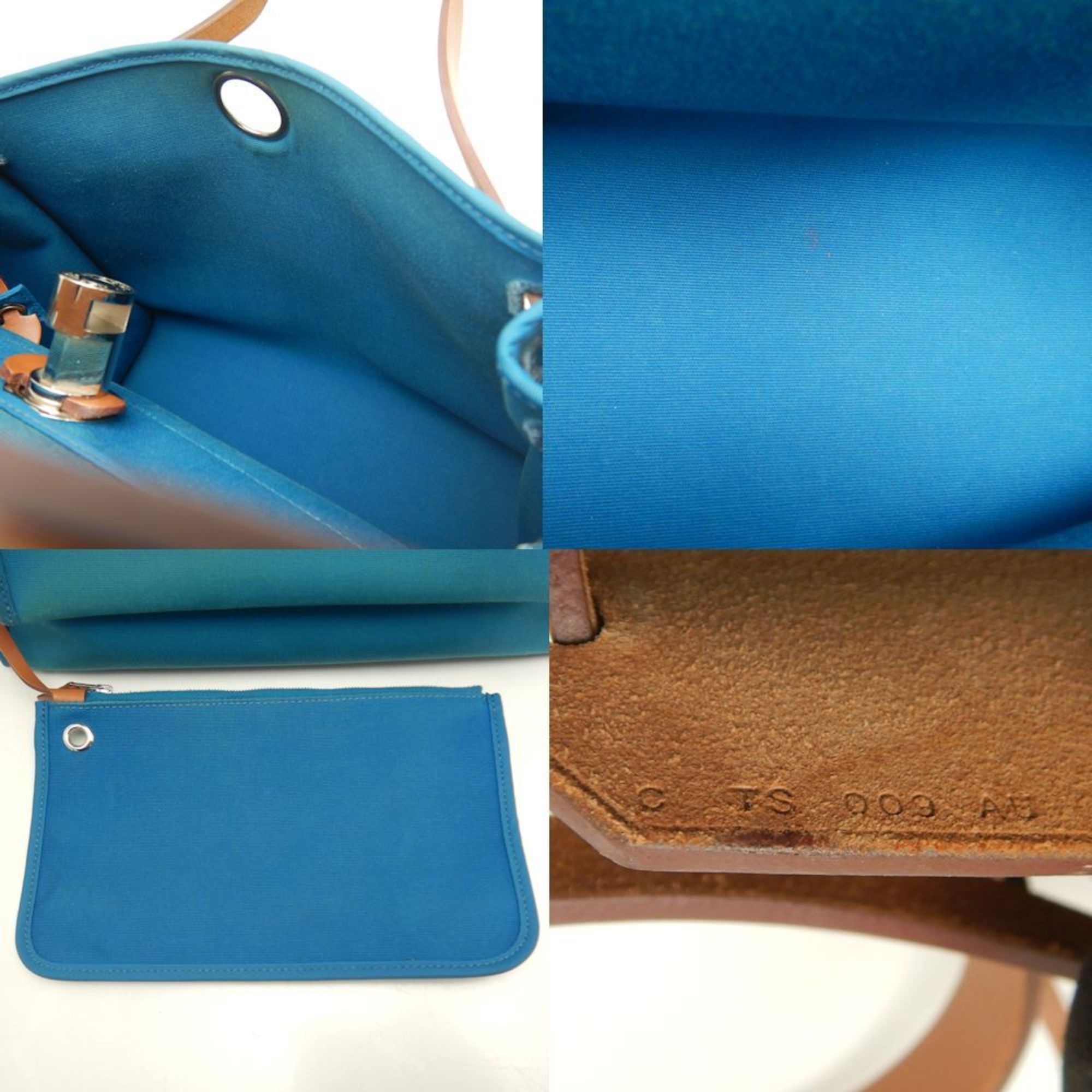 Hermes HERMES Hermès Airbag PM Handbag, Toile Officier Leather, Turquoise, Women's, 253252 Size ONE SIZE - 9 Thumbnail