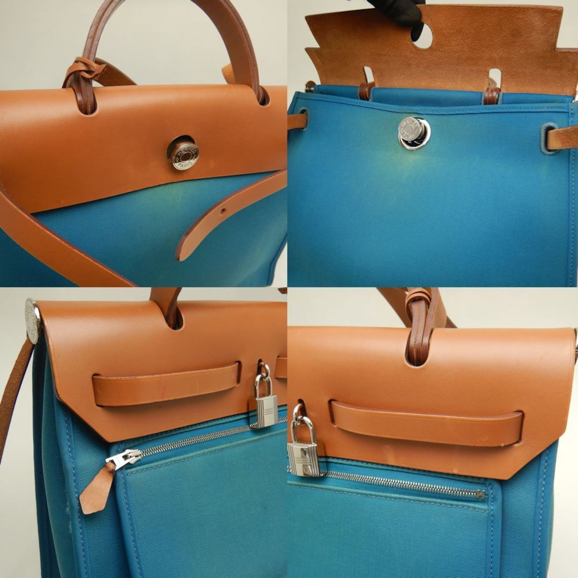 Hermes HERMES Hermès Airbag PM Handbag, Toile Officier Leather, Turquoise, Women's, 253252 Size ONE SIZE - 6 Thumbnail