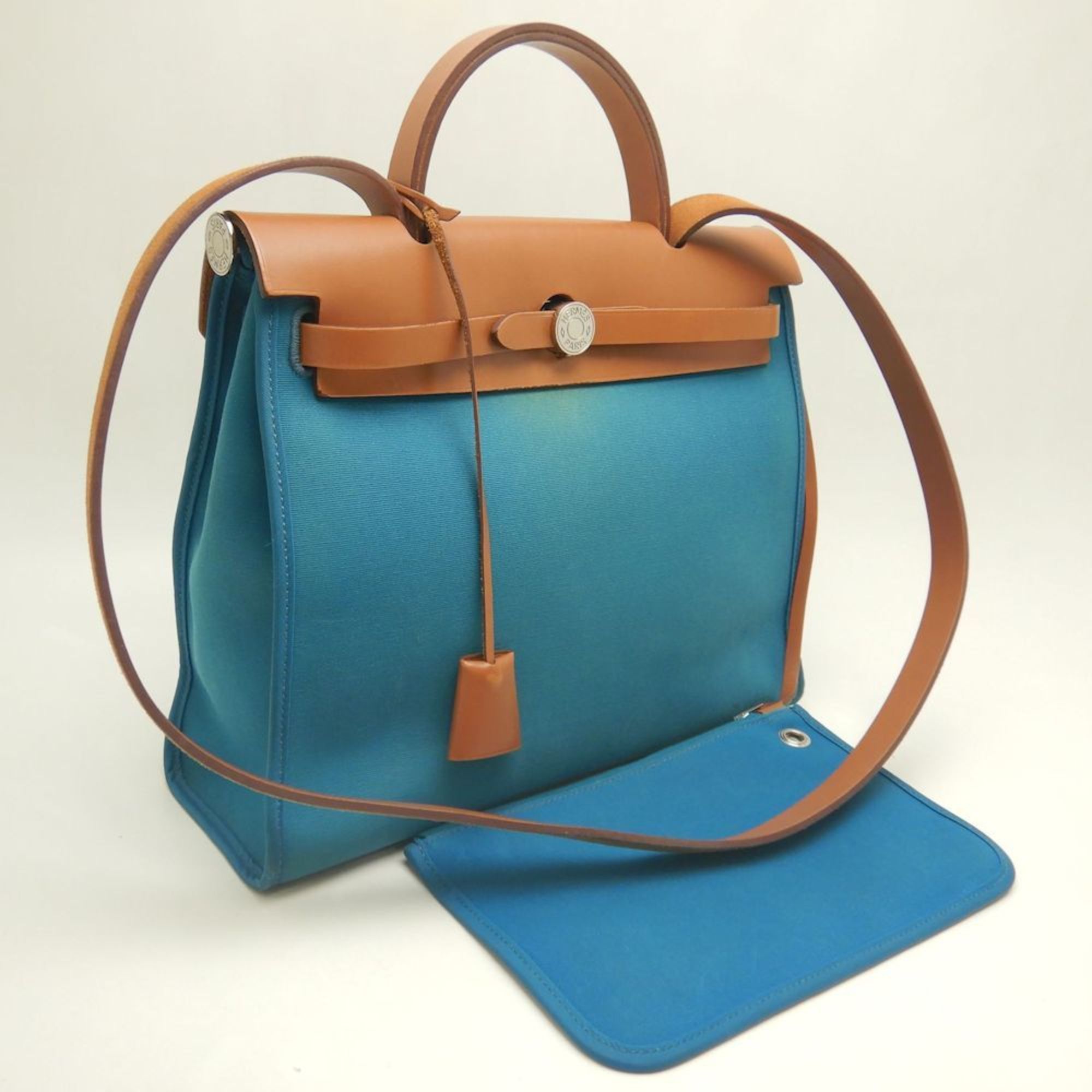 Hermes HERMES Hermès Airbag PM Handbag, Toile Officier Leather, Turquoise, Women's, 253252 Size ONE SIZE - 2 Thumbnail