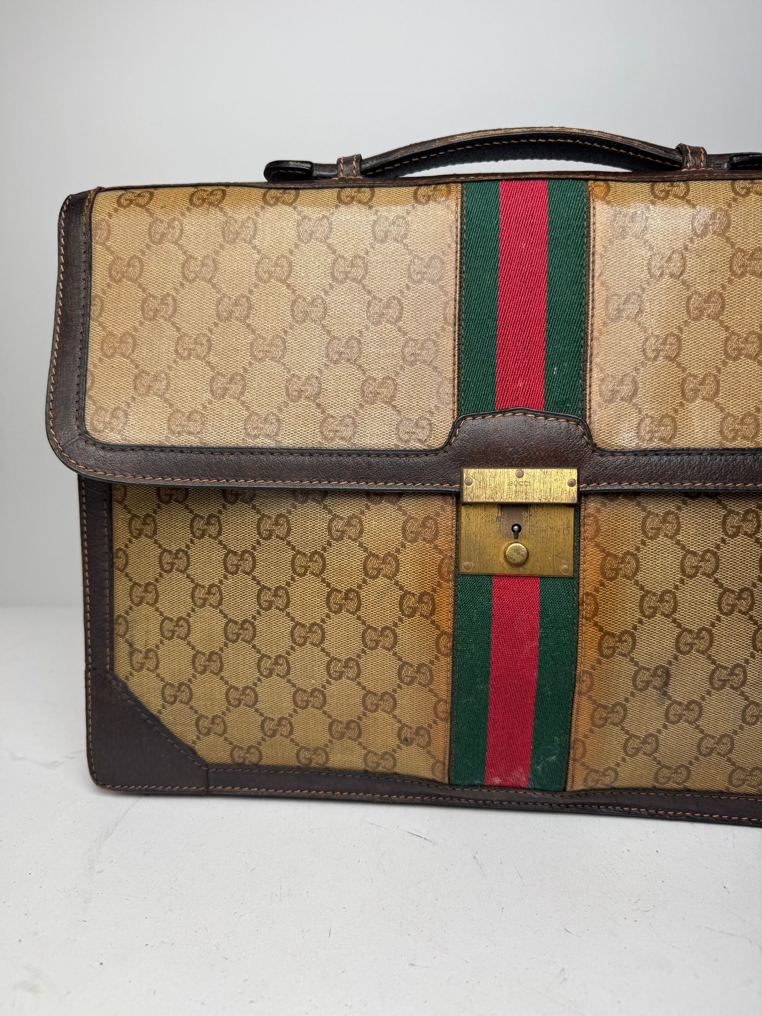 Gucci Vintage Monogram Leather Bruefcase Brown Golden Size ONE SIZE - 14 Thumbnail