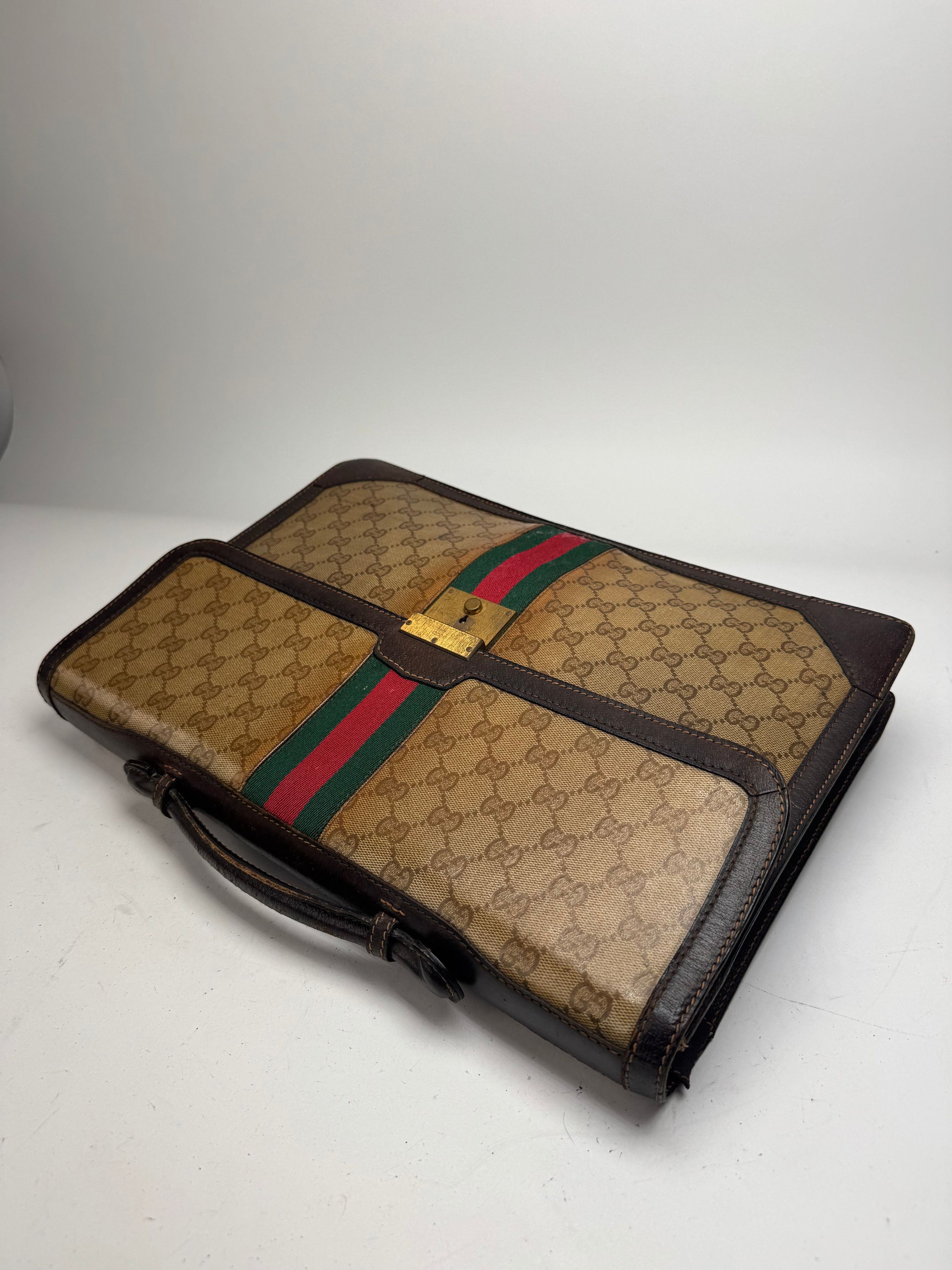Gucci Vintage Monogram Leather Bruefcase Brown Golden Size ONE SIZE - 9 Thumbnail