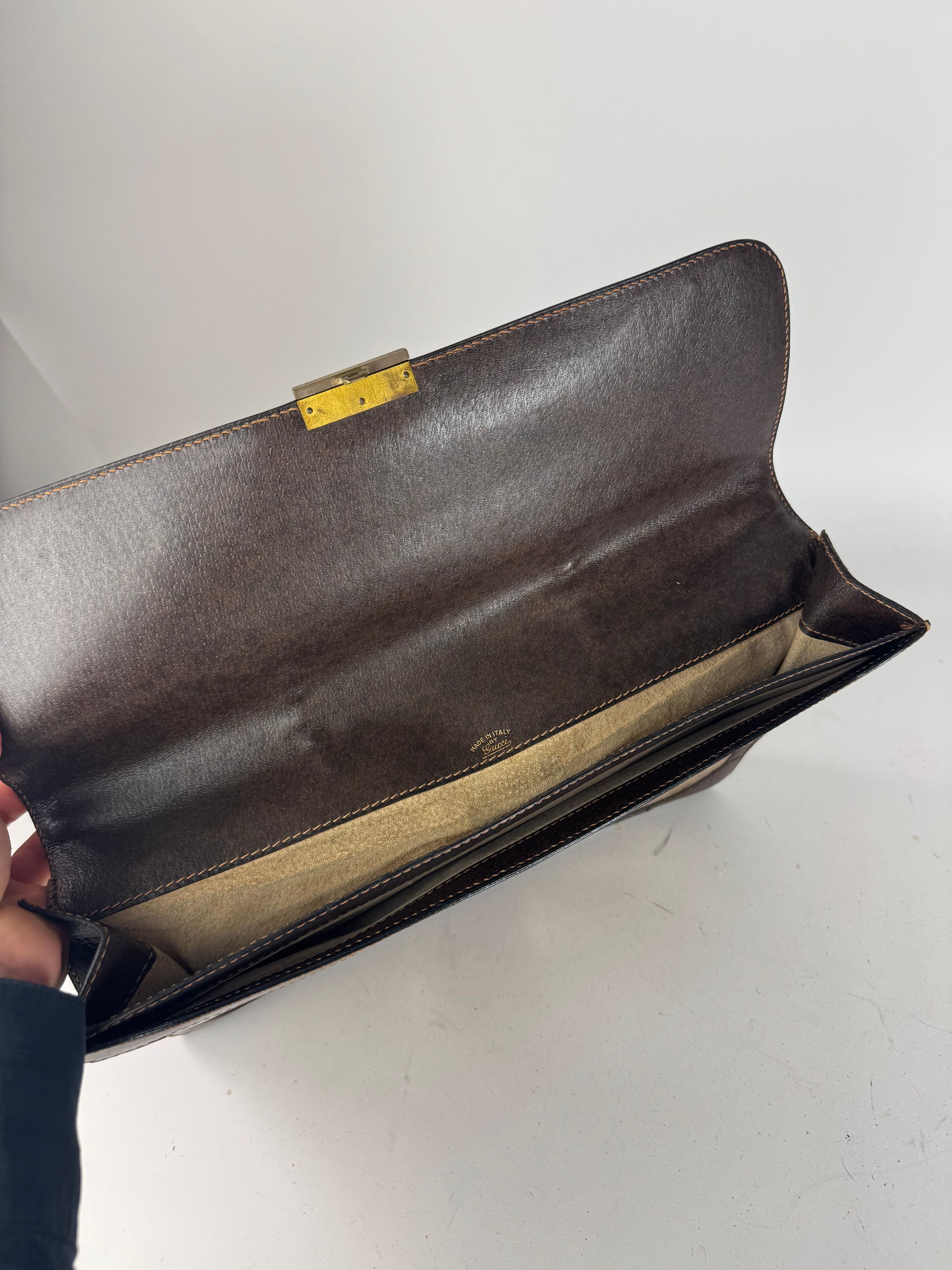 Gucci Vintage Monogram Leather Bruefcase Brown Golden Size ONE SIZE - 3 Thumbnail