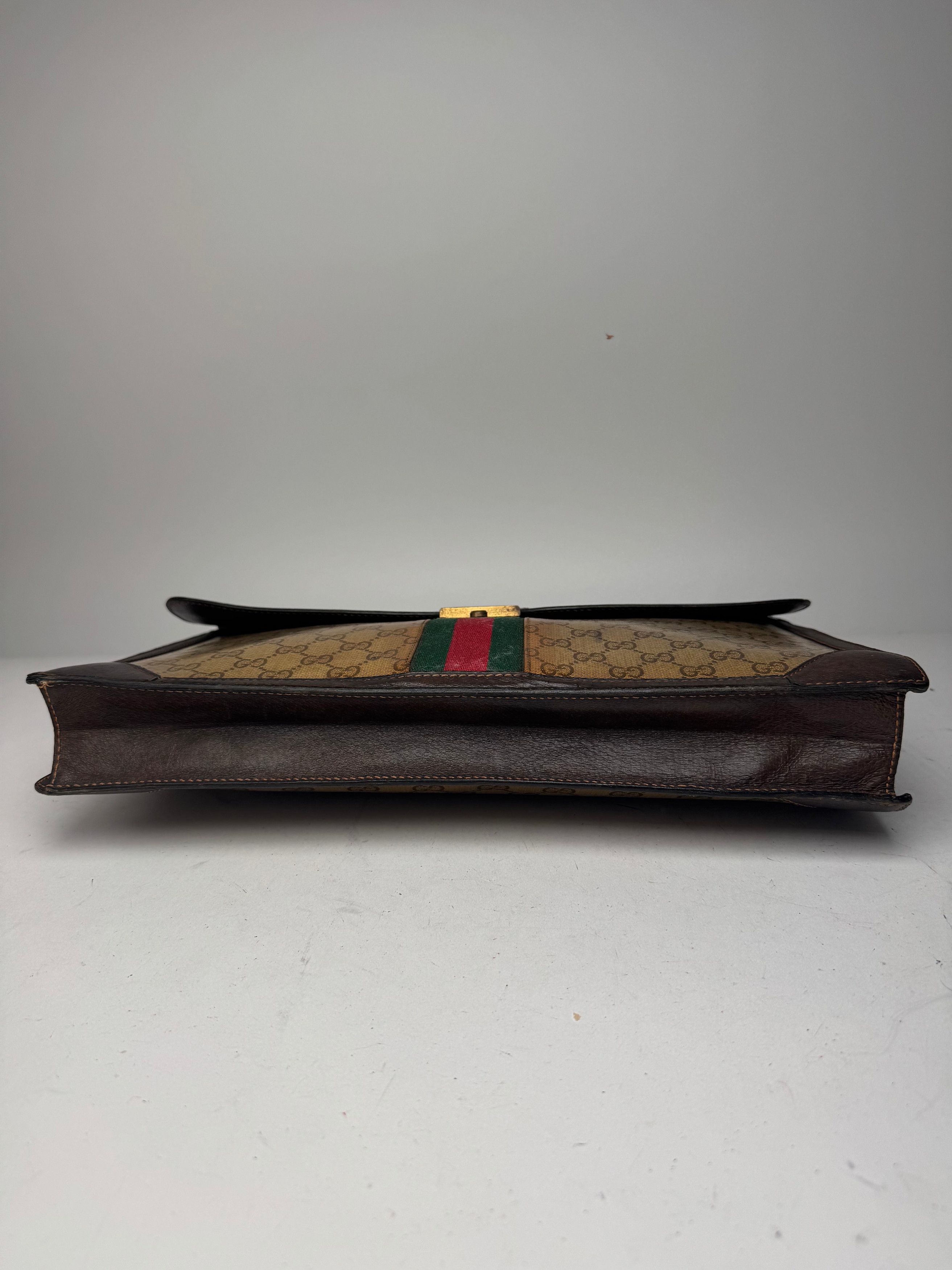 Gucci Vintage Monogram Leather Bruefcase Brown Golden Size ONE SIZE - 13 Thumbnail