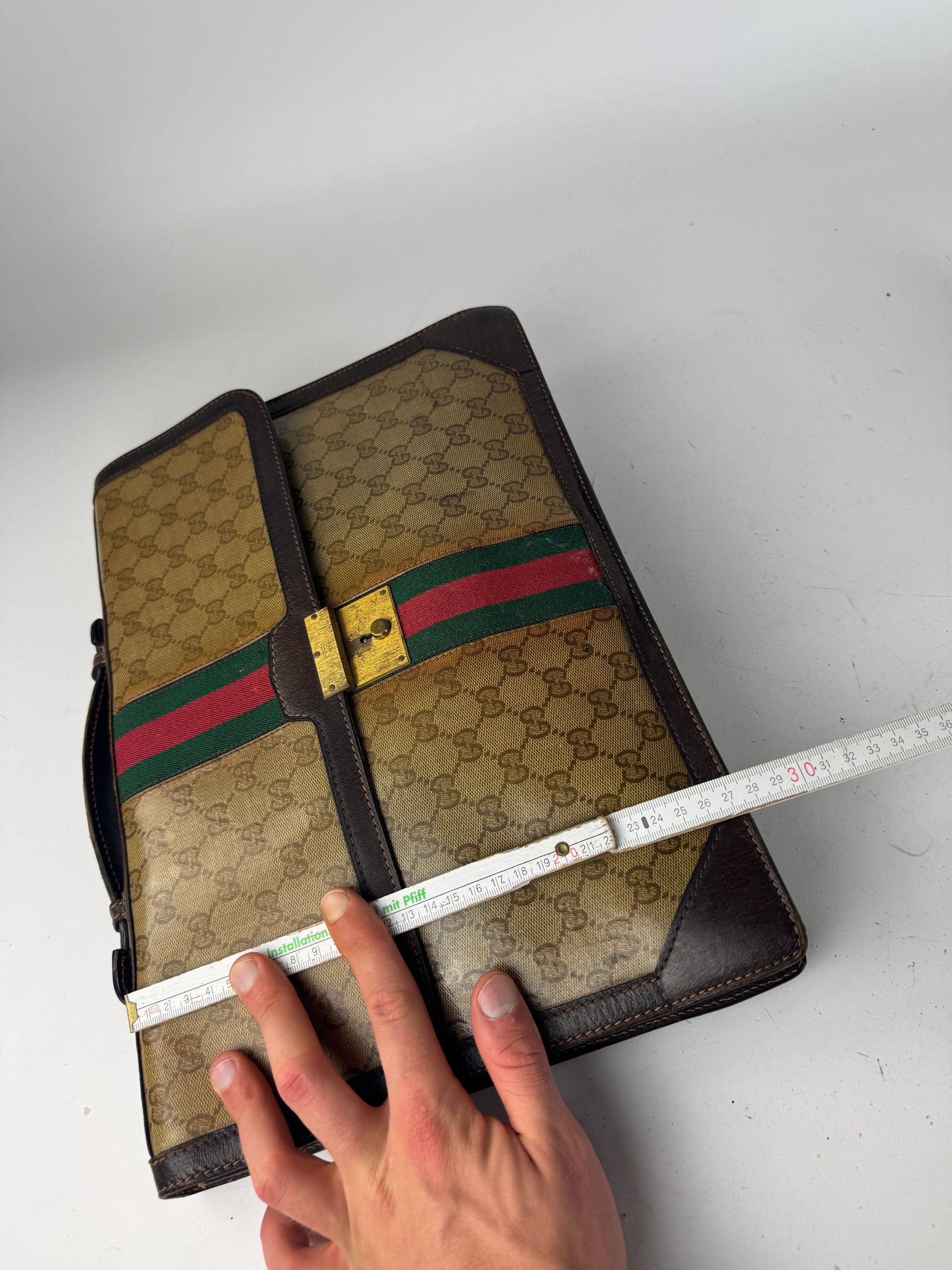 Gucci Vintage Monogram Leather Bruefcase Brown Golden Size ONE SIZE - 12 Thumbnail