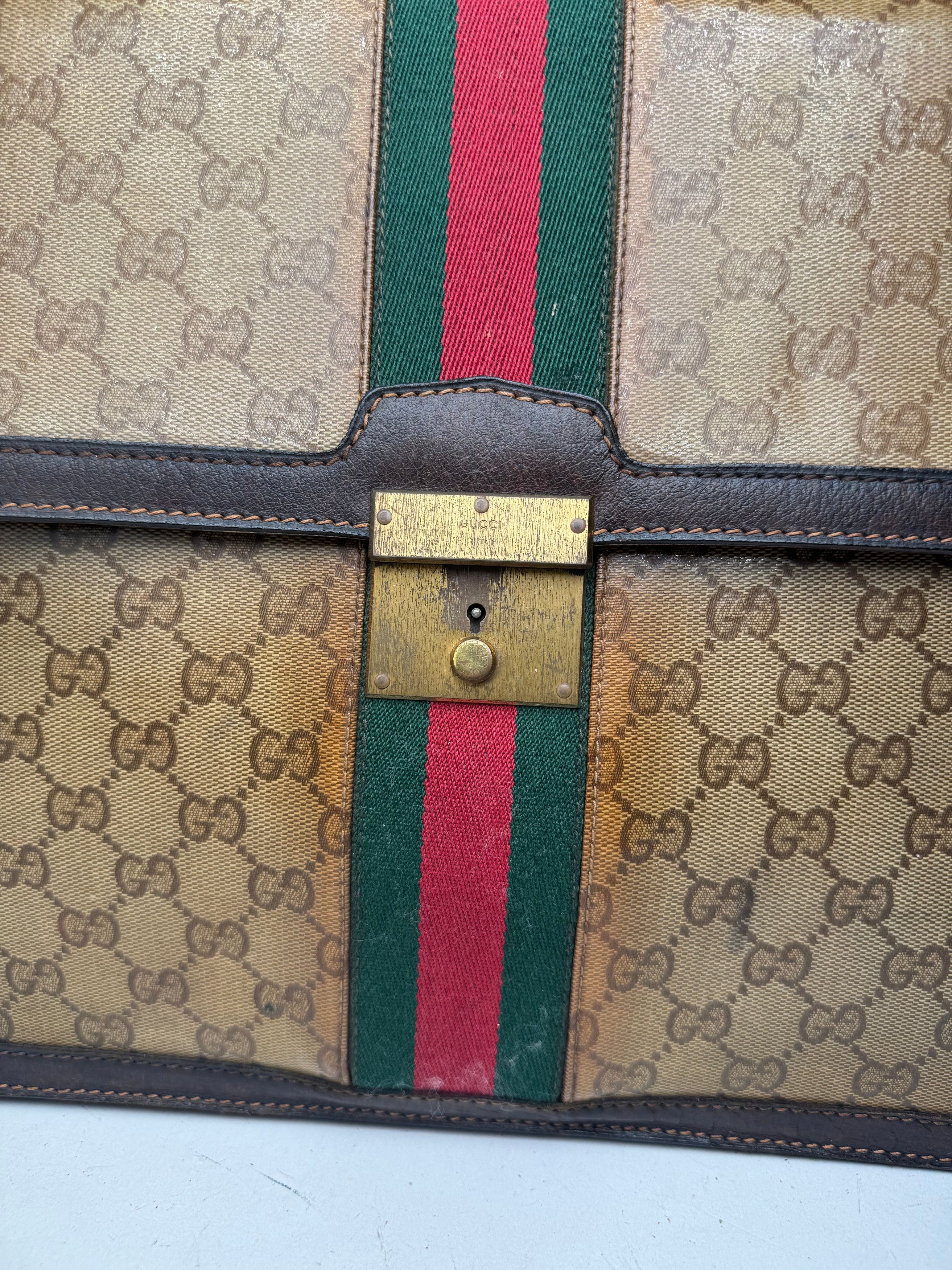 Gucci Vintage Monogram Leather Bruefcase Brown Golden Size ONE SIZE - 11 Thumbnail