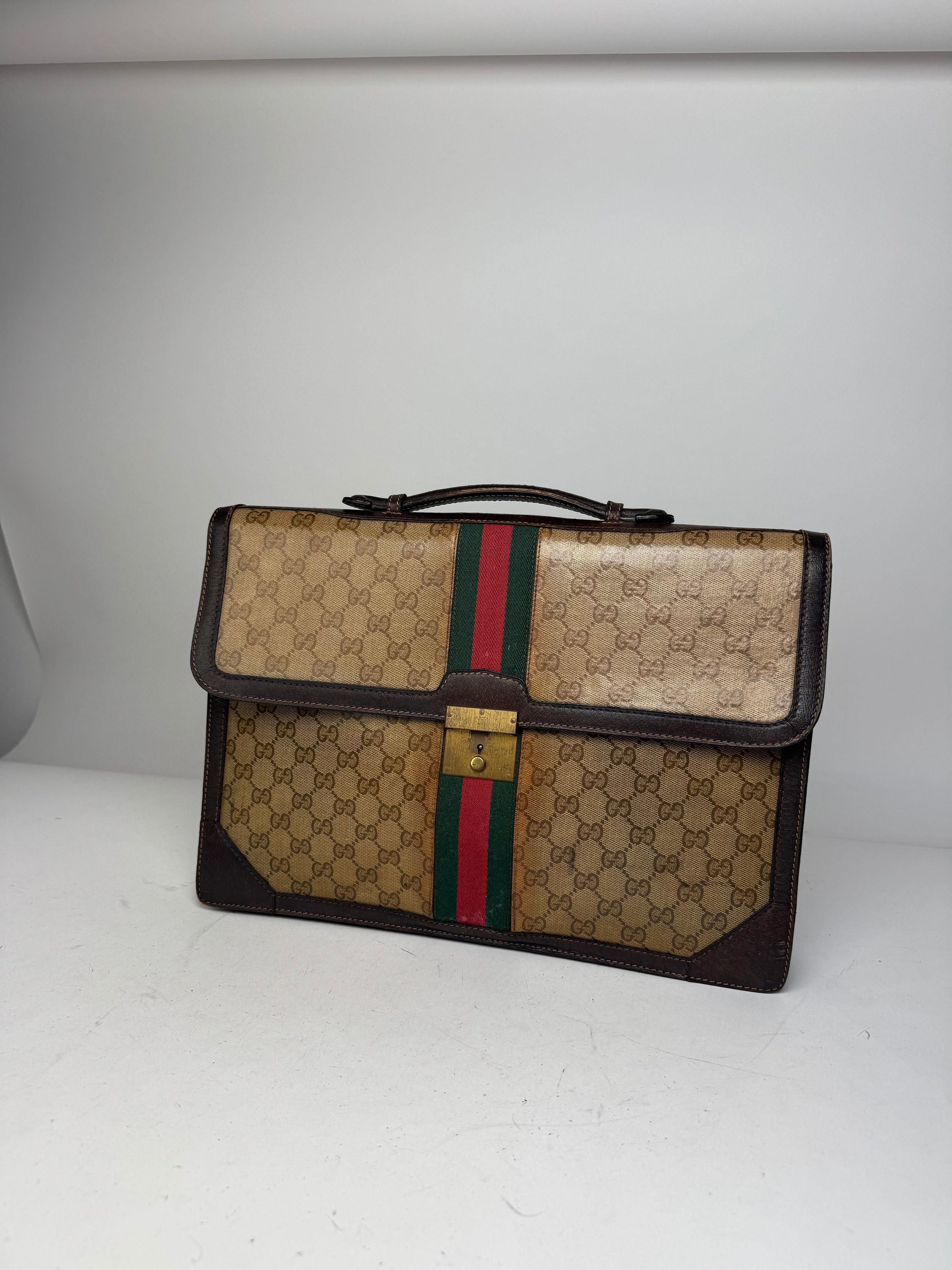 Gucci Vintage Monogram Leather Bruefcase Brown Golden Size ONE SIZE - 5 Thumbnail