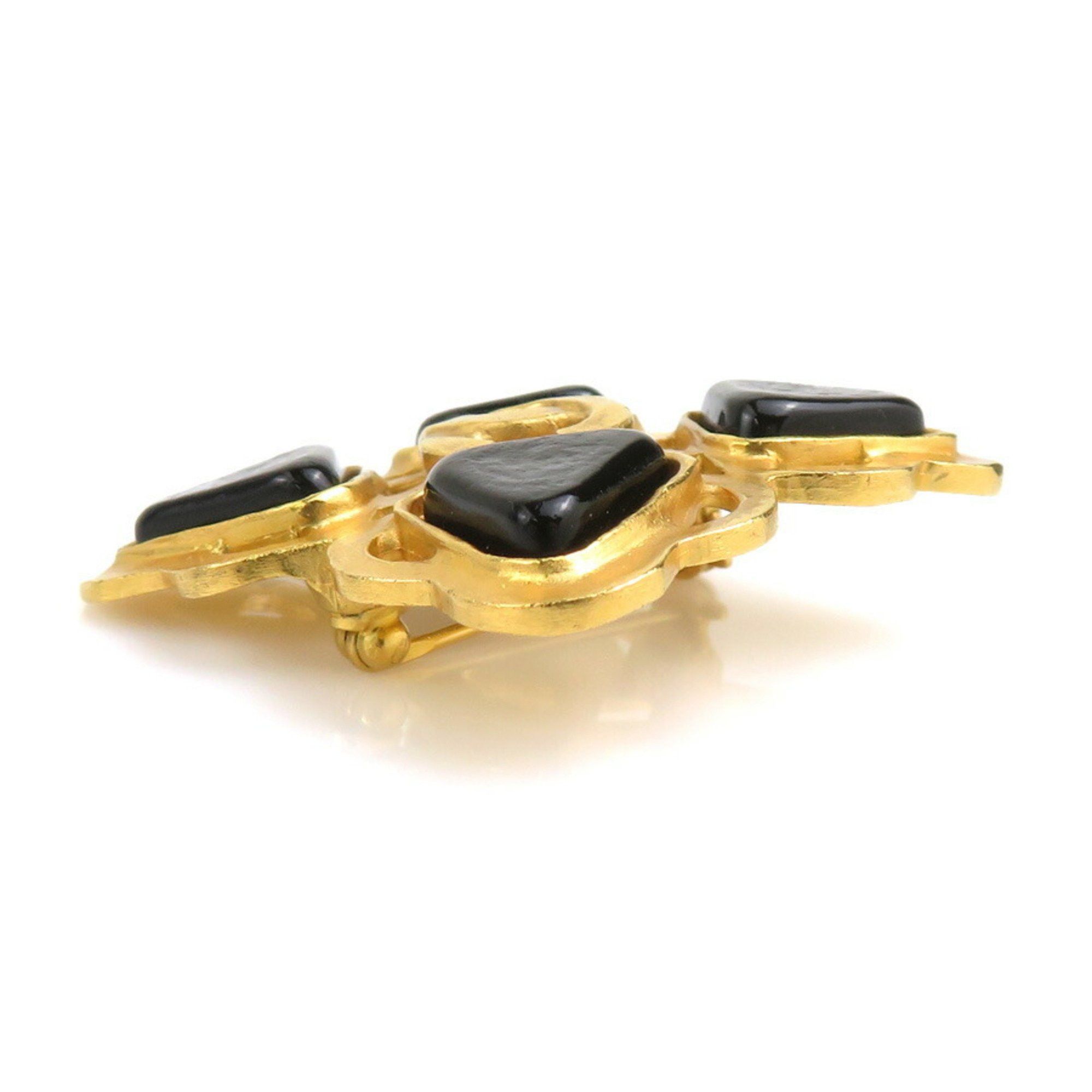 Chanel CHANEL Coco Mark Metal Stone Brooch in Gold and Black for Women e61000a Size ONE SIZE - 2 Thumbnail