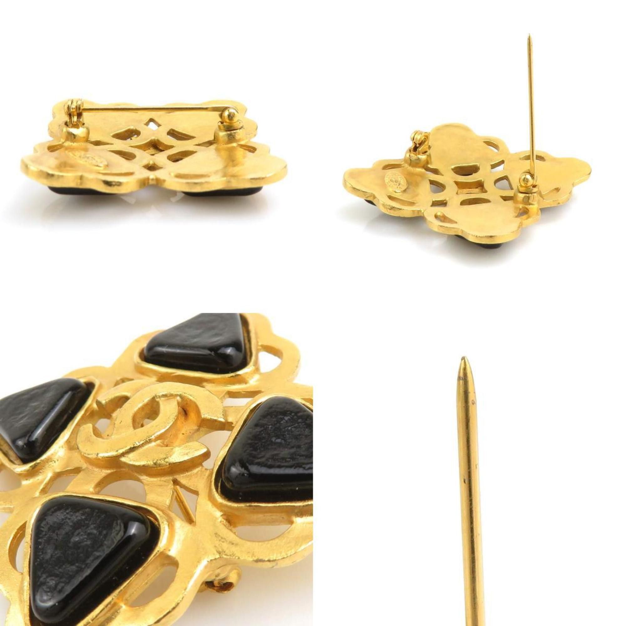 Chanel CHANEL Coco Mark Metal Stone Brooch in Gold and Black for Women e61000a Size ONE SIZE - 4 Thumbnail