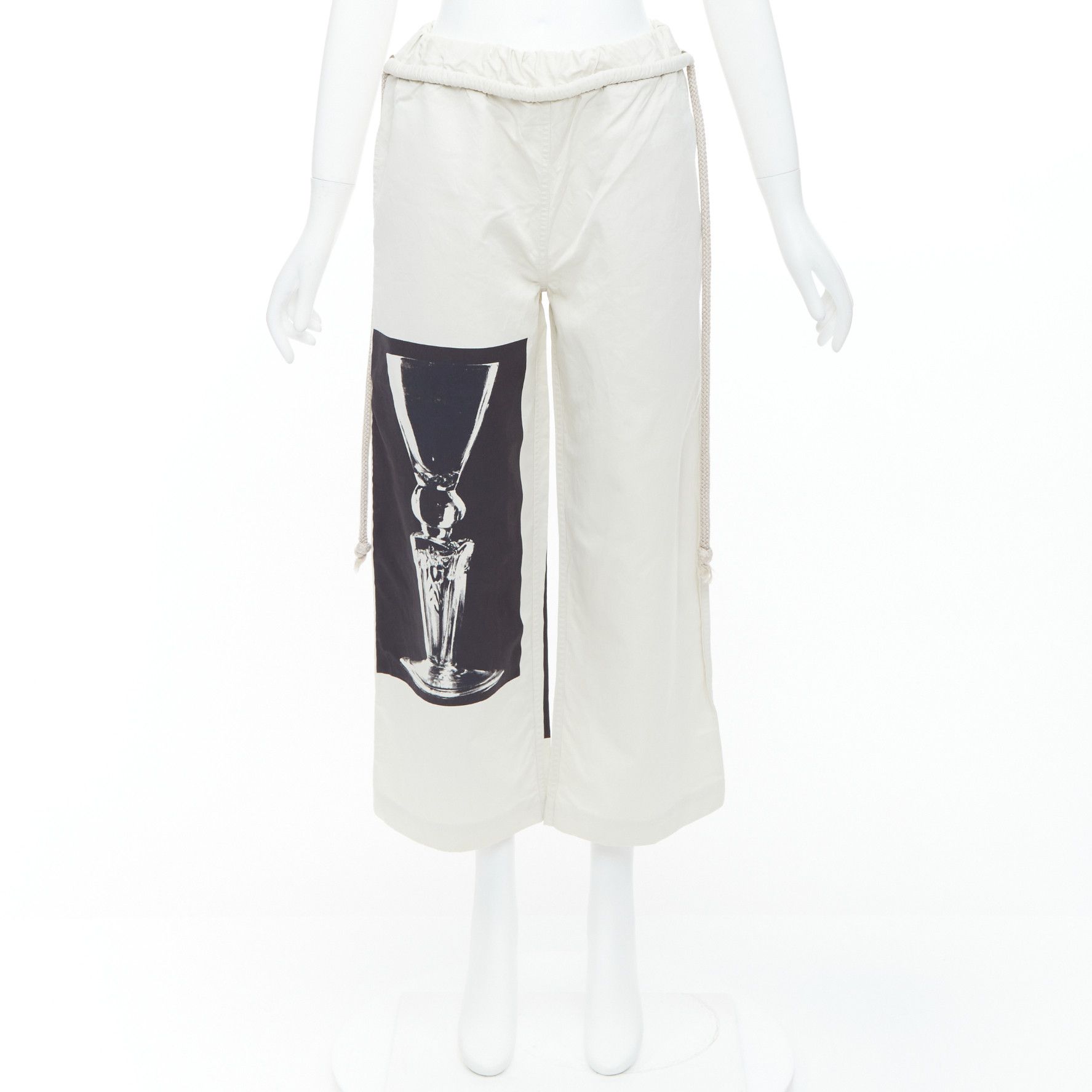 Ports 1961 PORTS 1961 beige cotton silk glass photo print drawstring waist pants IT38 XS Size 28" / US 6 / IT 42 - 9 Thumbnail